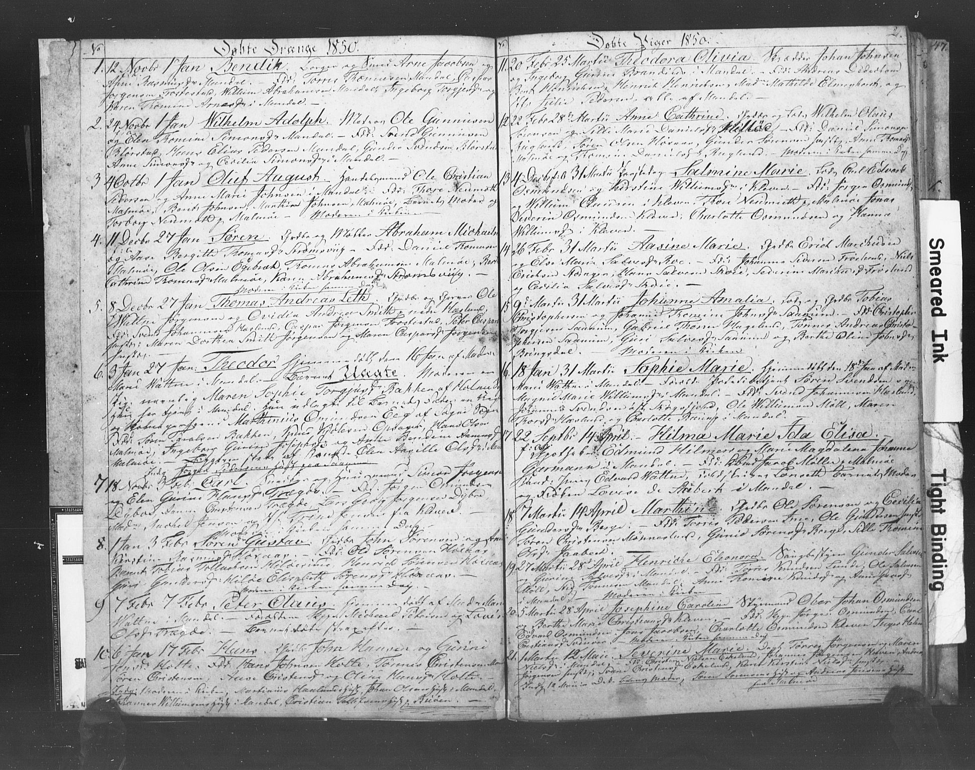 Mandal sokneprestkontor, SAK/1111-0030/F/Fb/Fba/L0007: Parish register (copy) no. B 1G, 1850-1853, p. 2