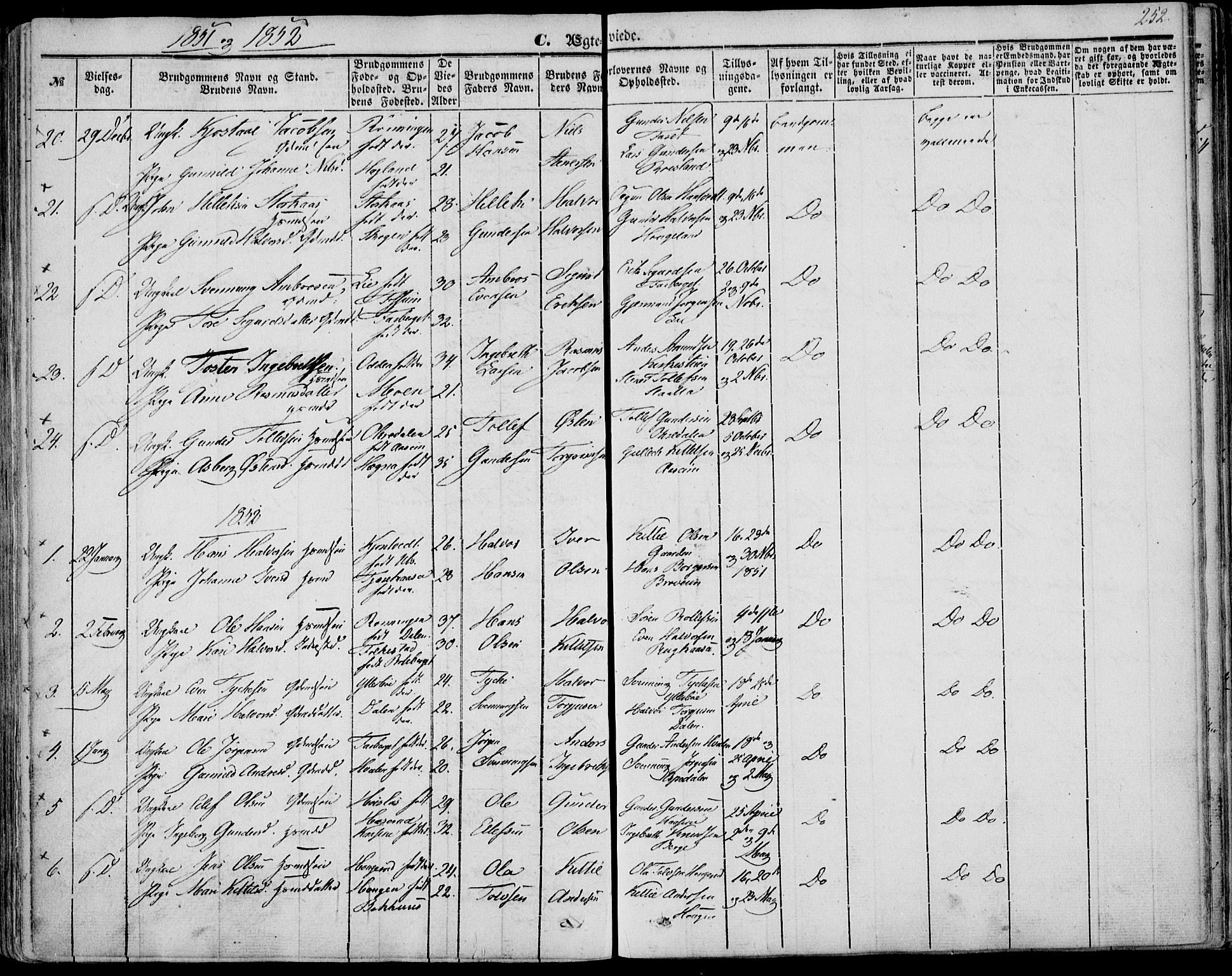 Bø kirkebøker, AV/SAKO-A-257/F/Fa/L0008: Parish register (official) no. 8, 1849-1861, p. 252