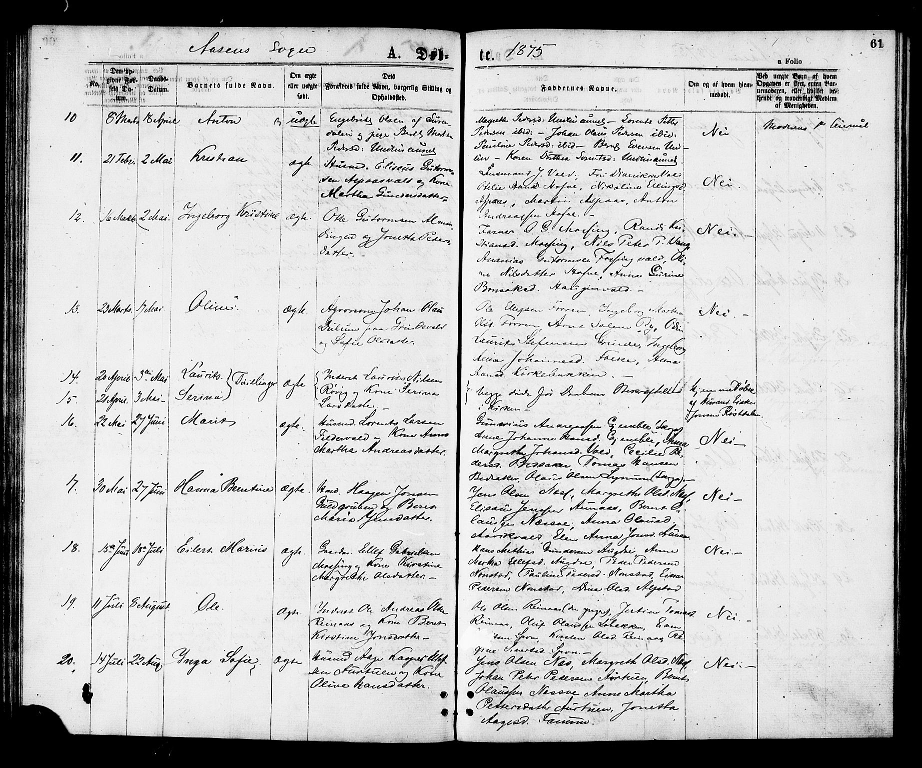 Ministerialprotokoller, klokkerbøker og fødselsregistre - Nord-Trøndelag, AV/SAT-A-1458/713/L0118: Parish register (official) no. 713A08 /2, 1875-1877, p. 61