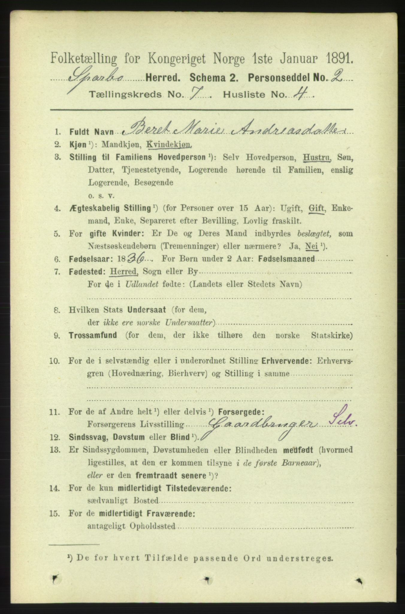 RA, 1891 census for 1731 Sparbu, 1891, p. 2422