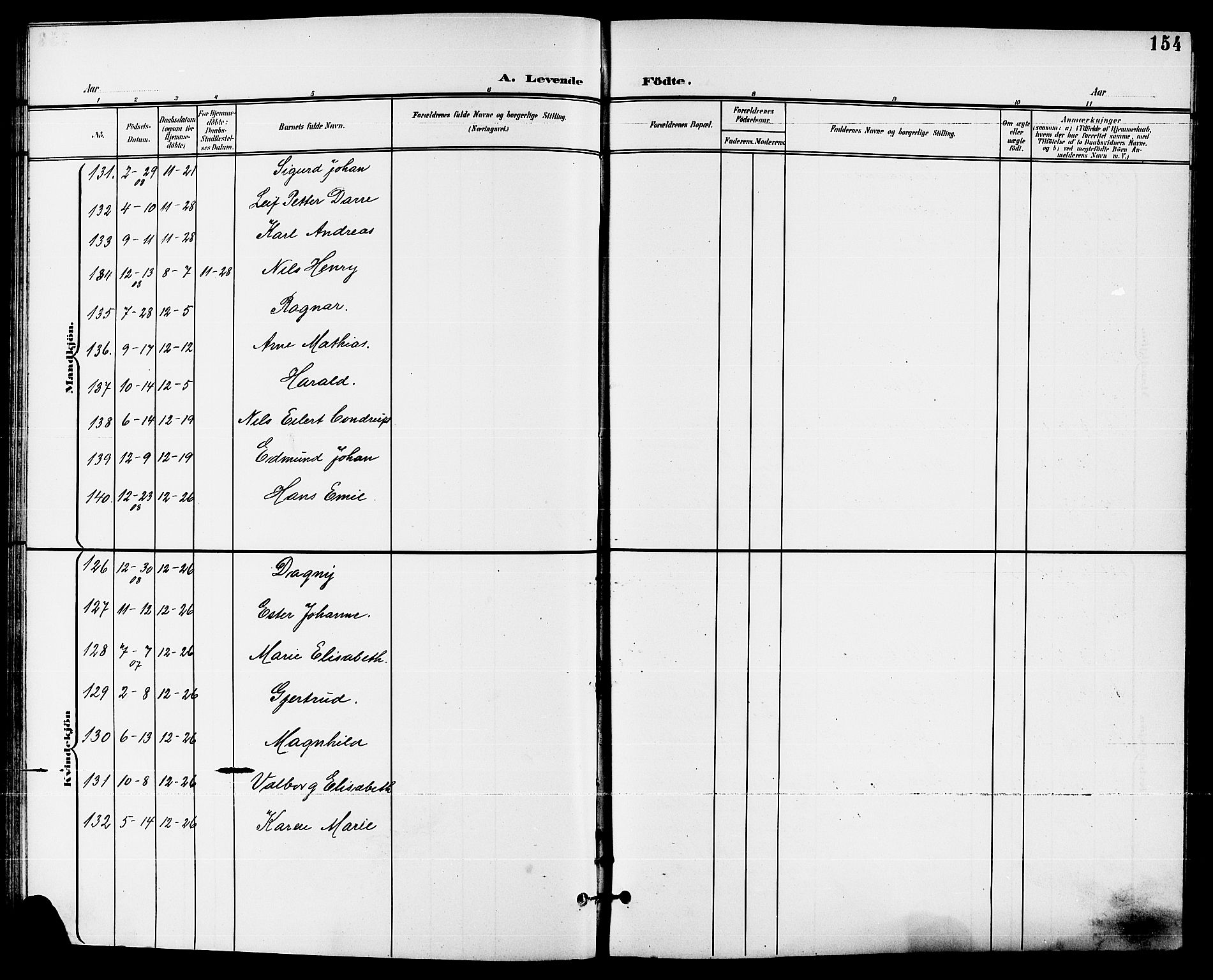 Skien kirkebøker, SAKO/A-302/G/Ga/L0008: Parish register (copy) no. 8, 1900-1910, p. 154