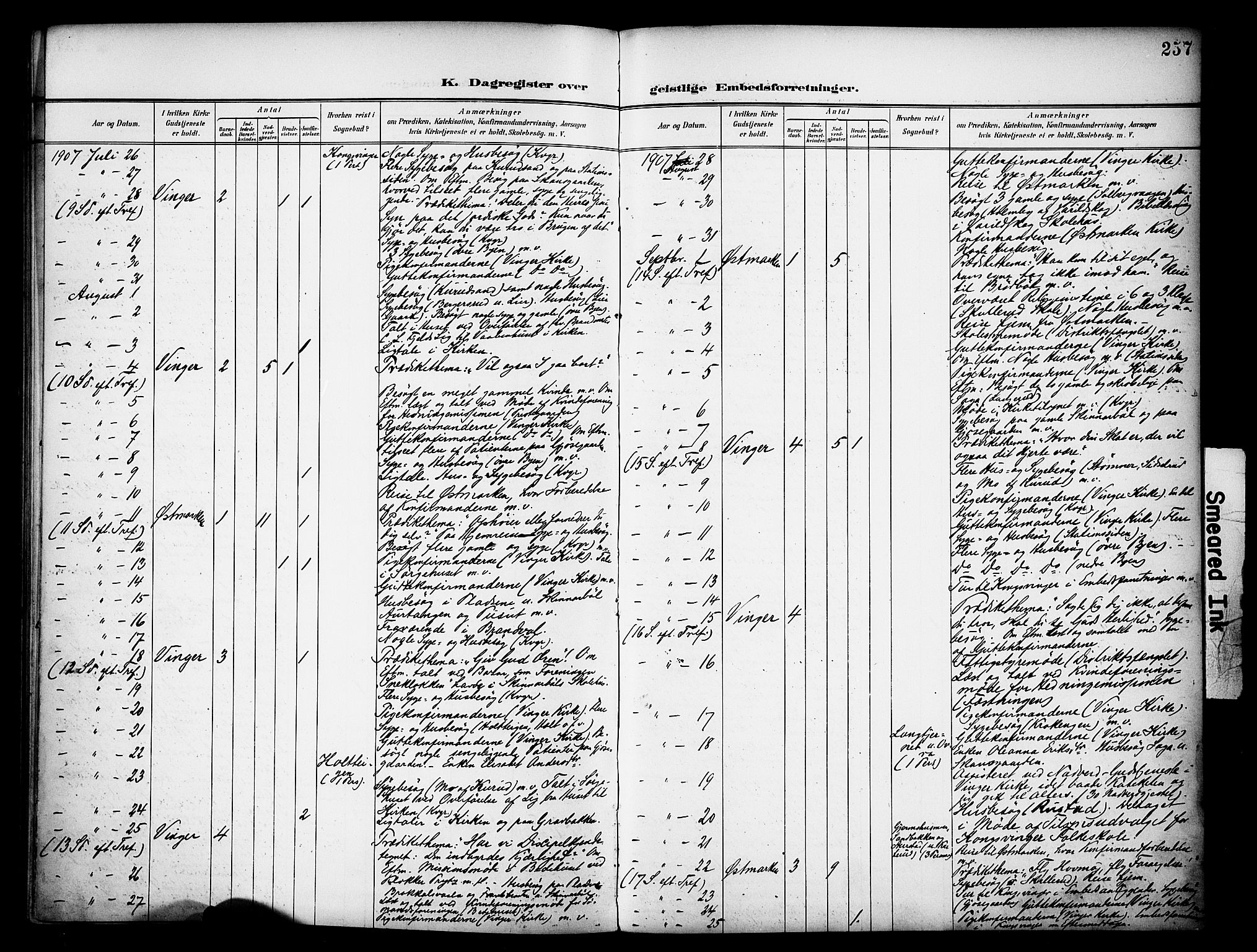 Vinger prestekontor, AV/SAH-PREST-024/H/Ha/Haa/L0016: Parish register (official) no. 16, 1898-1920, p. 257