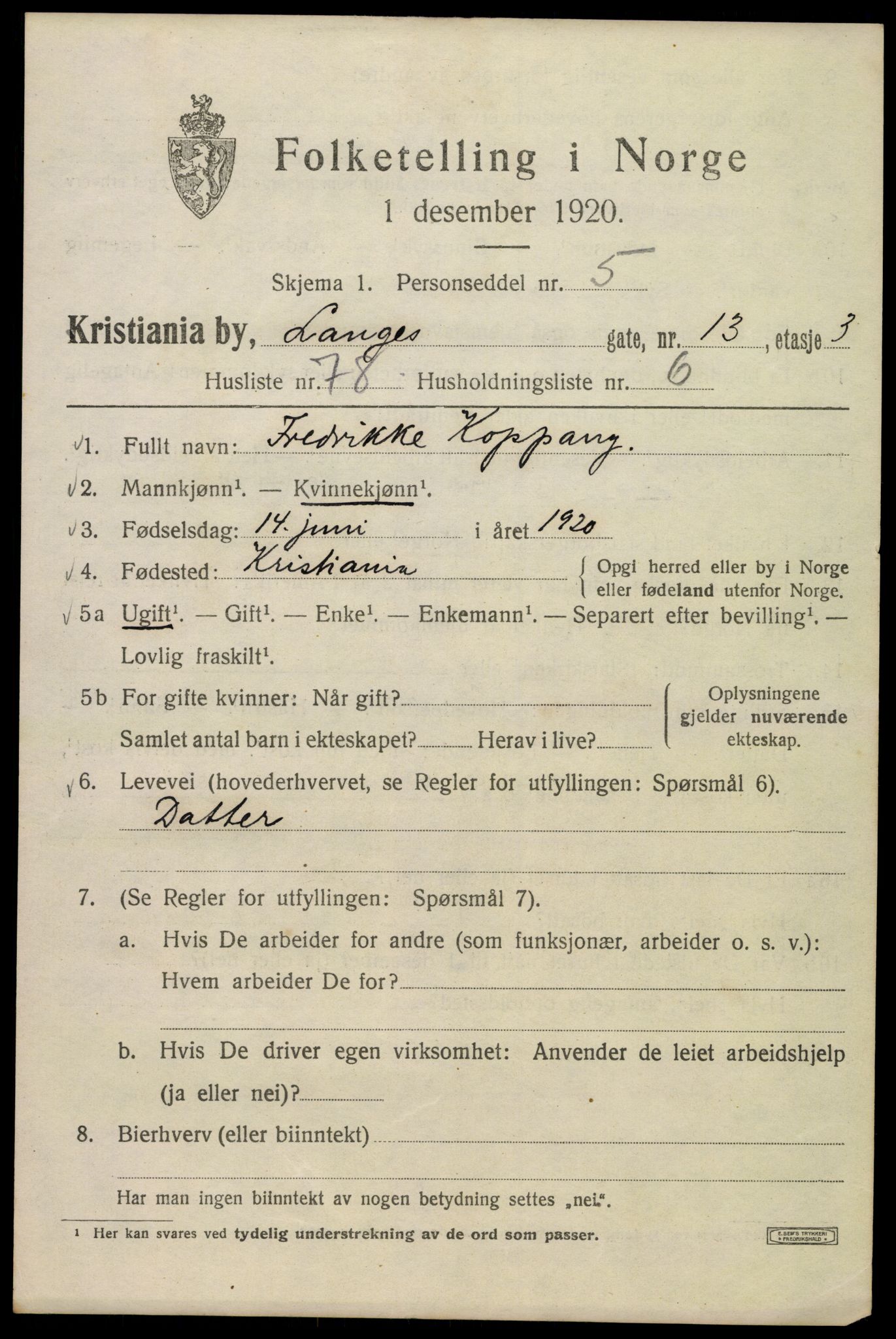 SAO, 1920 census for Kristiania, 1920, p. 358725