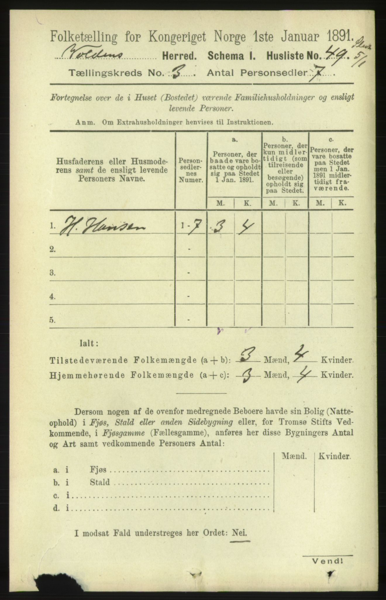 RA, 1891 census for 1519 Volda, 1891, p. 1652