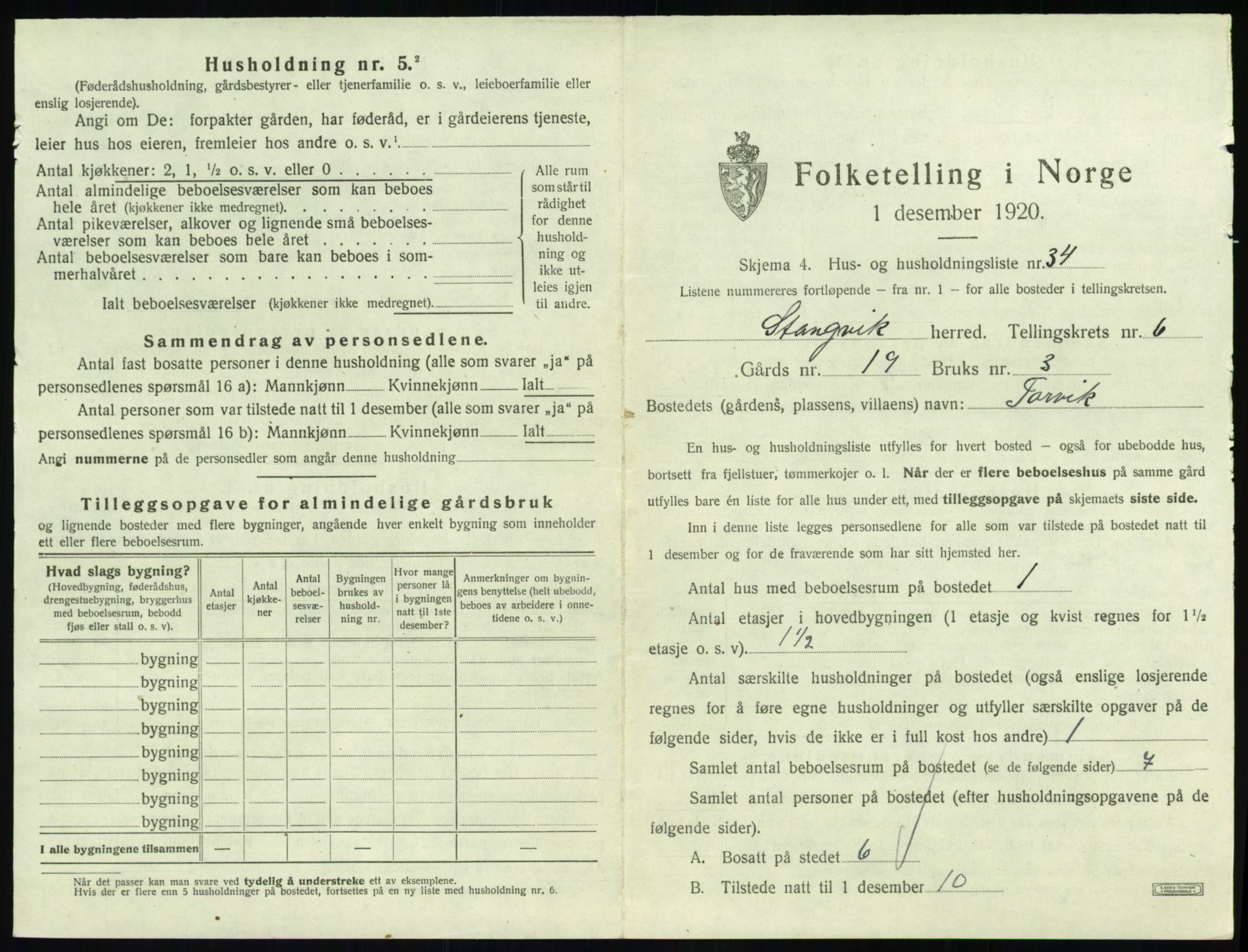 SAT, 1920 census for Stangvik, 1920, p. 624