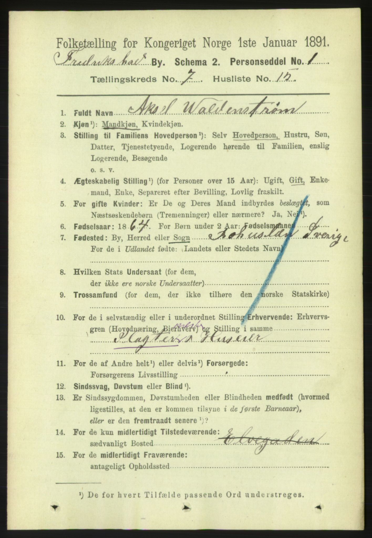 RA, 1891 census for 0101 Fredrikshald, 1891, p. 5217