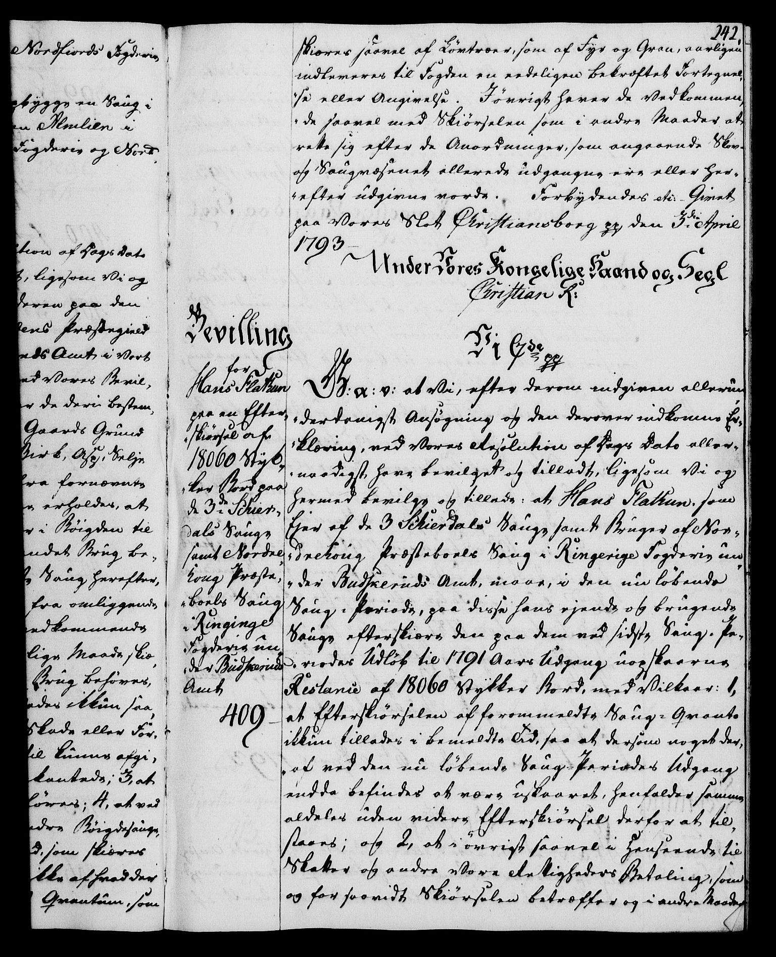 Rentekammeret, Kammerkanselliet, AV/RA-EA-3111/G/Gg/Gga/L0015: Norsk ekspedisjonsprotokoll med register (merket RK 53.15), 1790-1791, p. 242