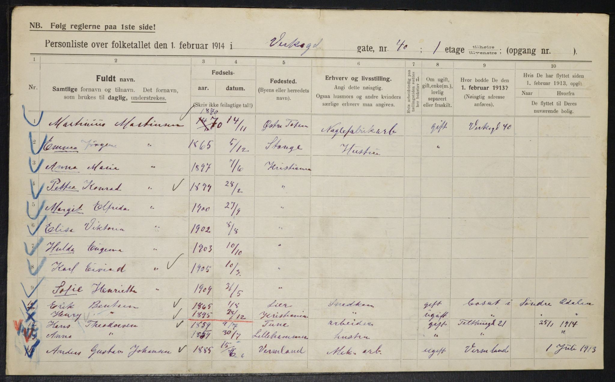 OBA, Municipal Census 1914 for Kristiania, 1914, p. 123339