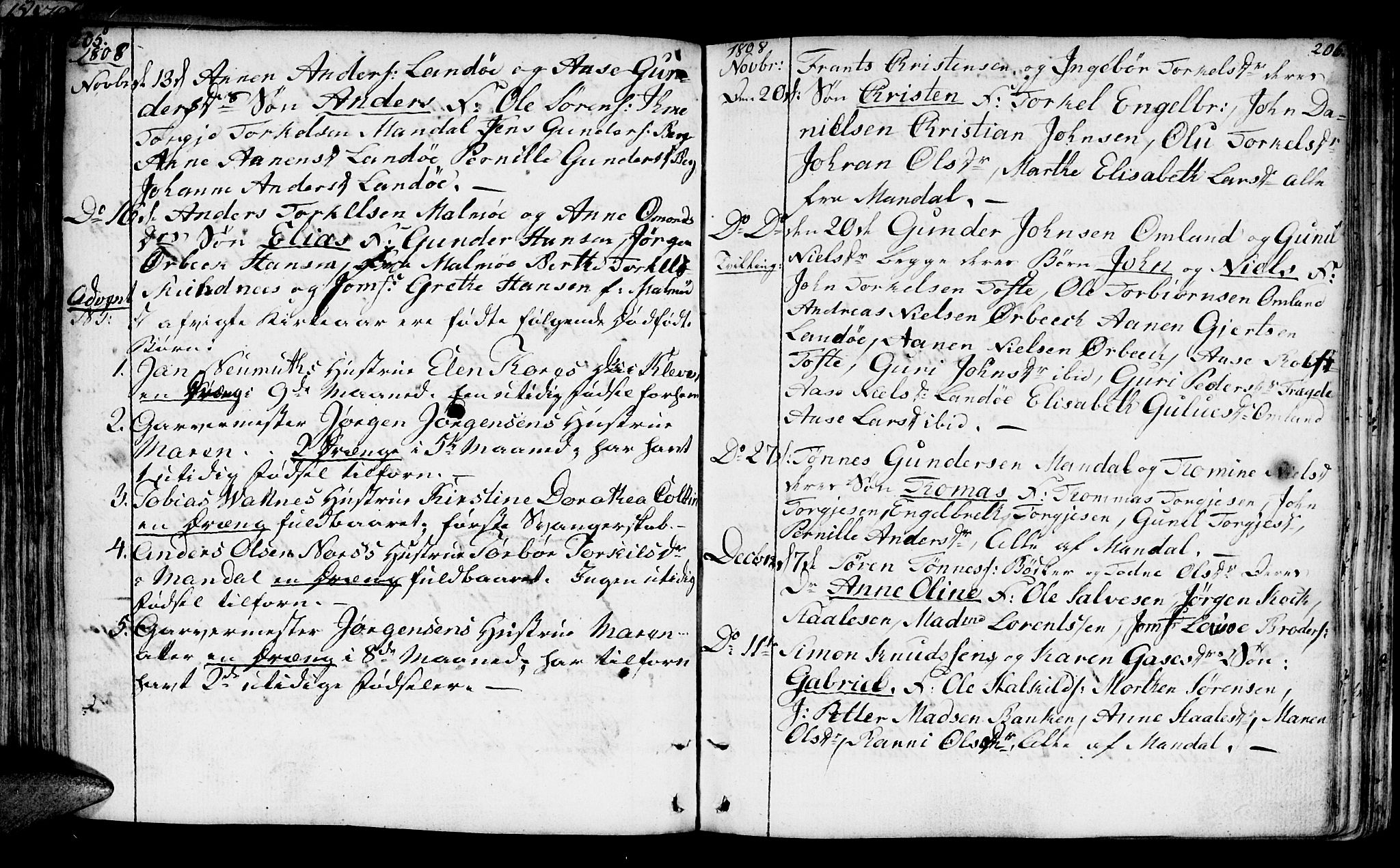 Mandal sokneprestkontor, AV/SAK-1111-0030/F/Fa/Faa/L0008: Parish register (official) no. A 8, 1794-1817, p. 205-206