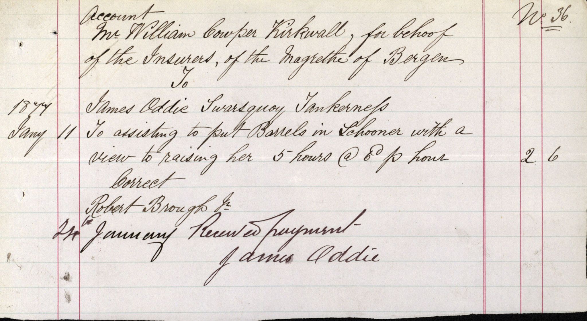 Pa 63 - Østlandske skibsassuranceforening, VEMU/A-1079/G/Ga/L0009/0021: Havaridokumenter / Margrethe af Bergen, 1877