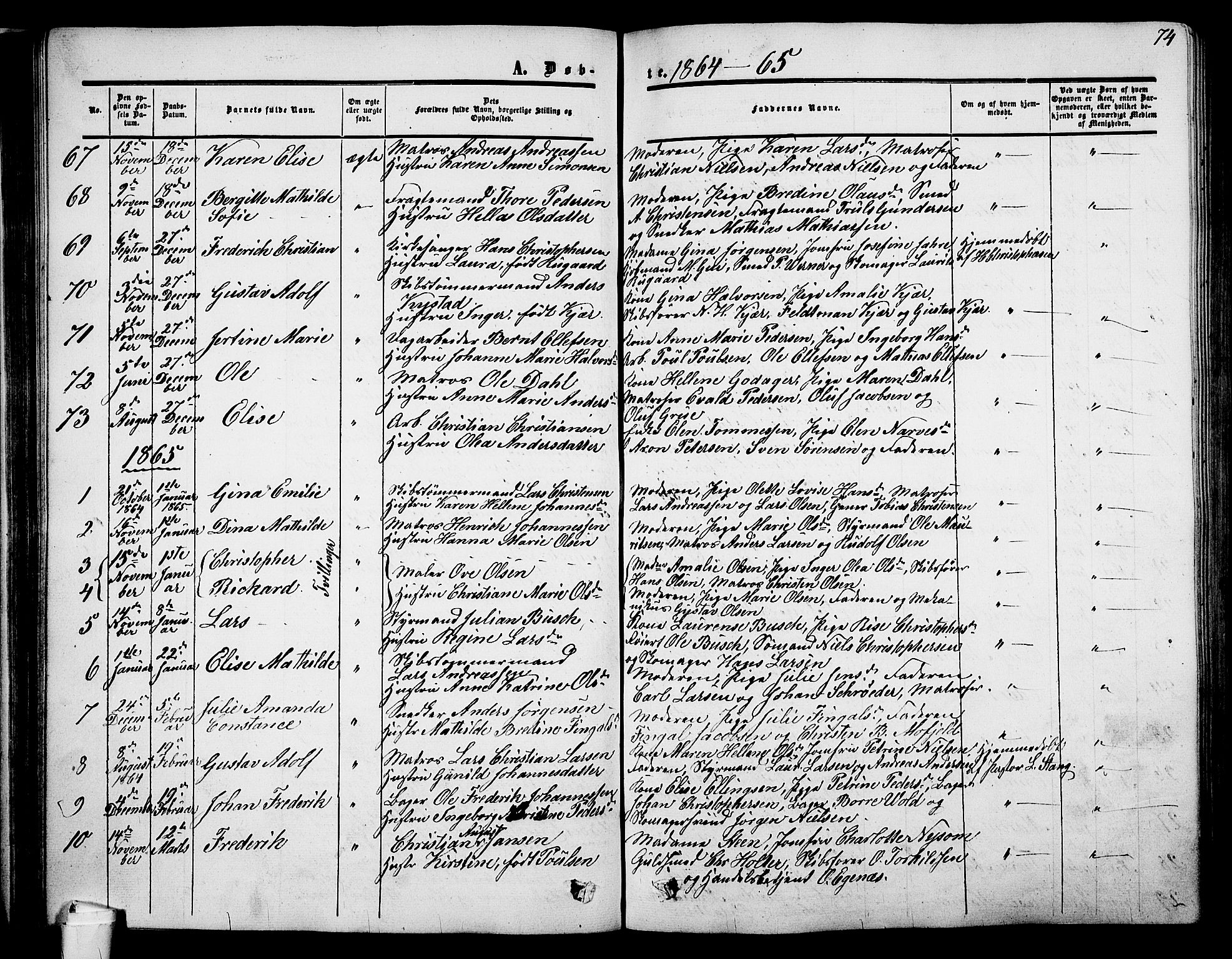 Holmestrand kirkebøker, AV/SAKO-A-346/G/Ga/L0003: Parish register (copy) no. 3, 1849-1874, p. 74
