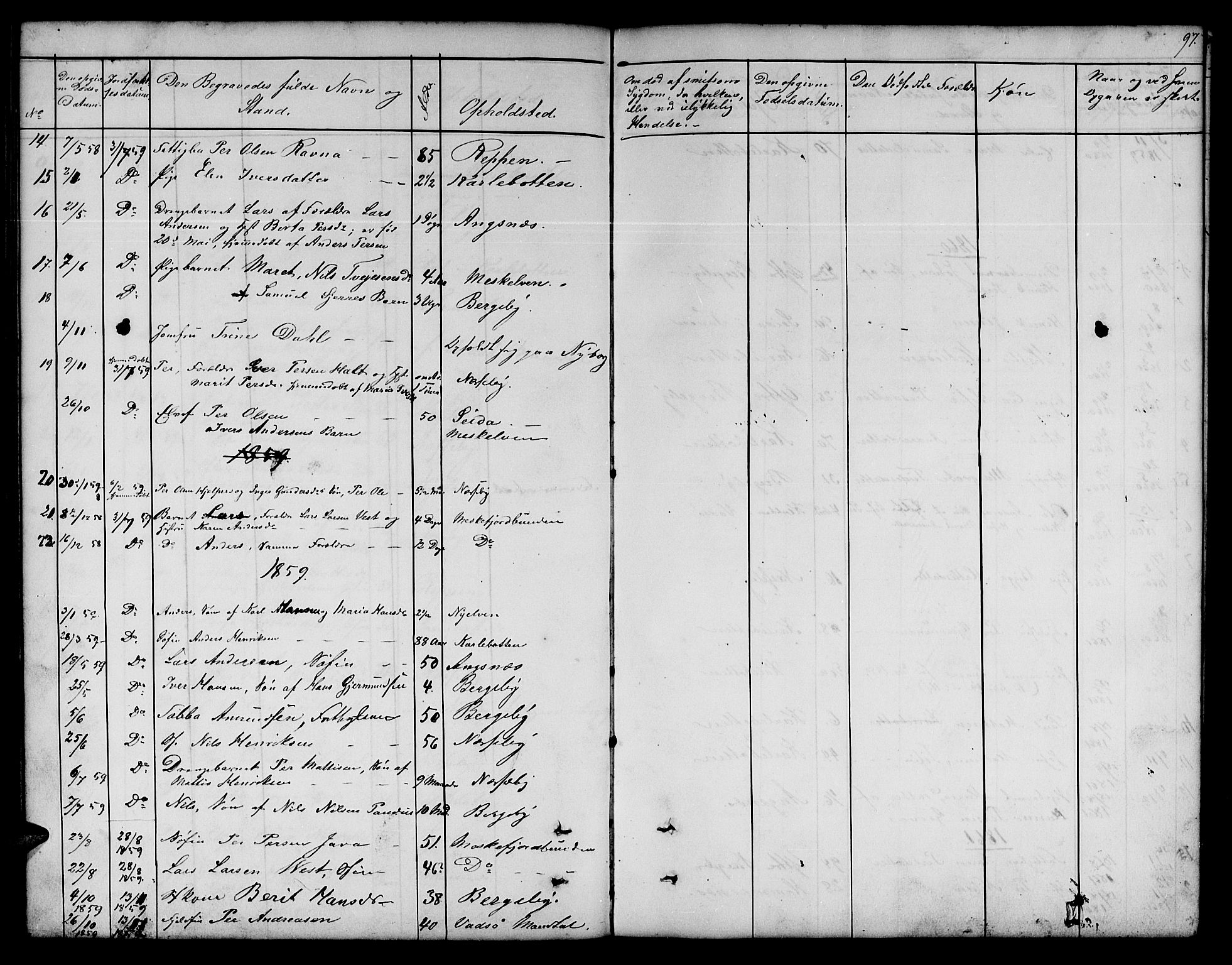 Nesseby sokneprestkontor, AV/SATØ-S-1330/H/Hb/L0001klokker: Parish register (copy) no. 1, 1844-1861, p. 97