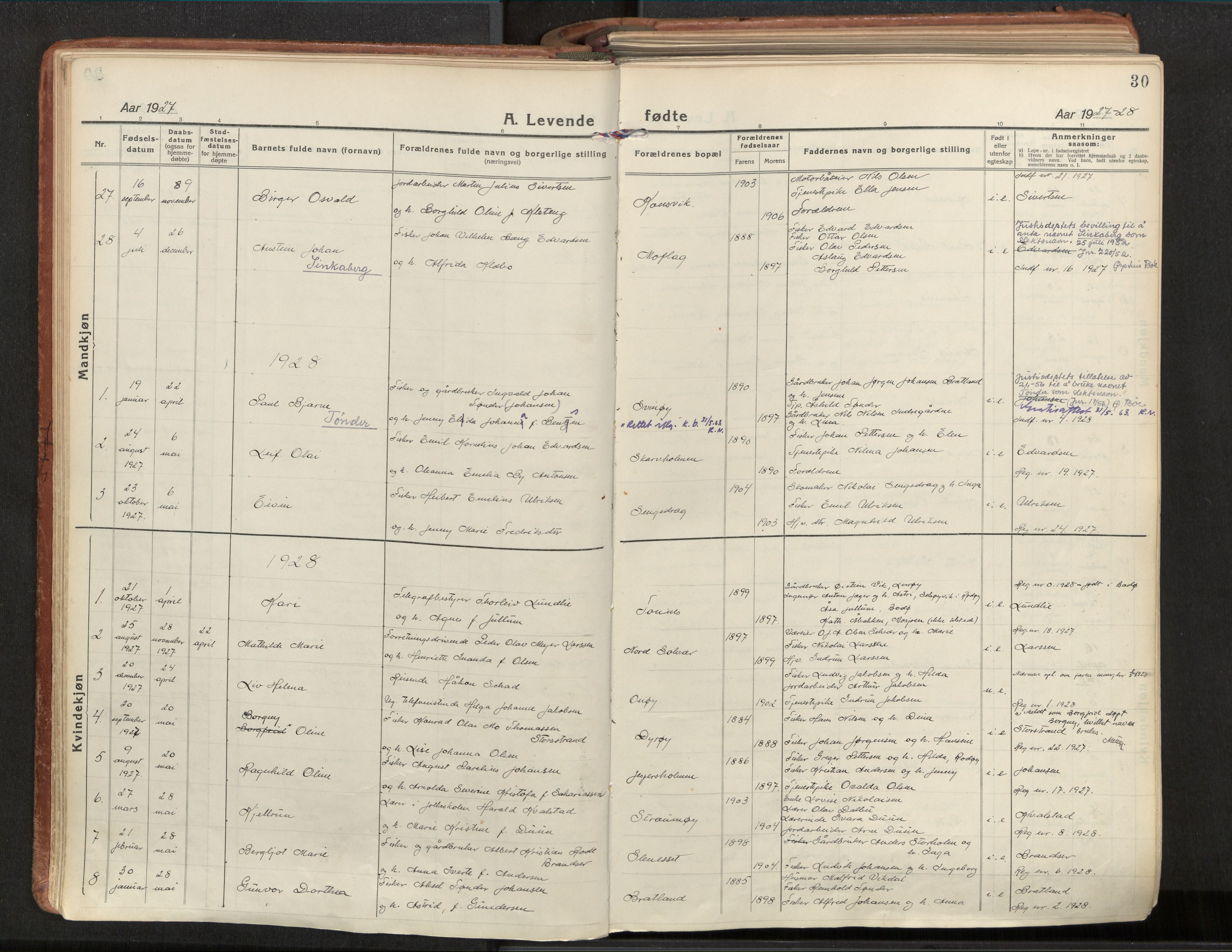 Ministerialprotokoller, klokkerbøker og fødselsregistre - Nordland, SAT/A-1459/839/L0570: Parish register (official) no. 839A07, 1923-1942, p. 30