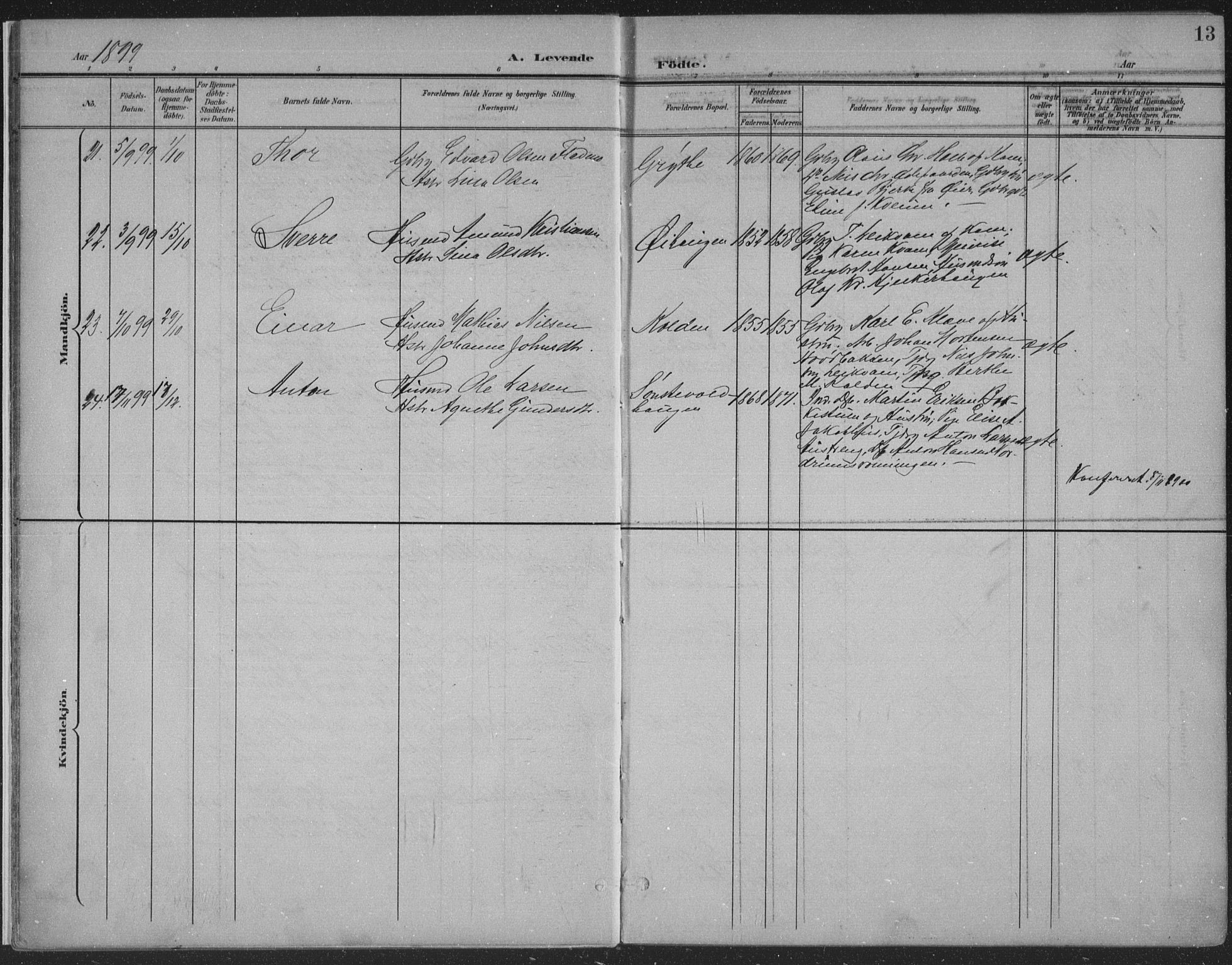 Østre Gausdal prestekontor, SAH/PREST-092/H/Ha/Haa/L0004: Parish register (official) no. 4, 1898-1914, p. 13