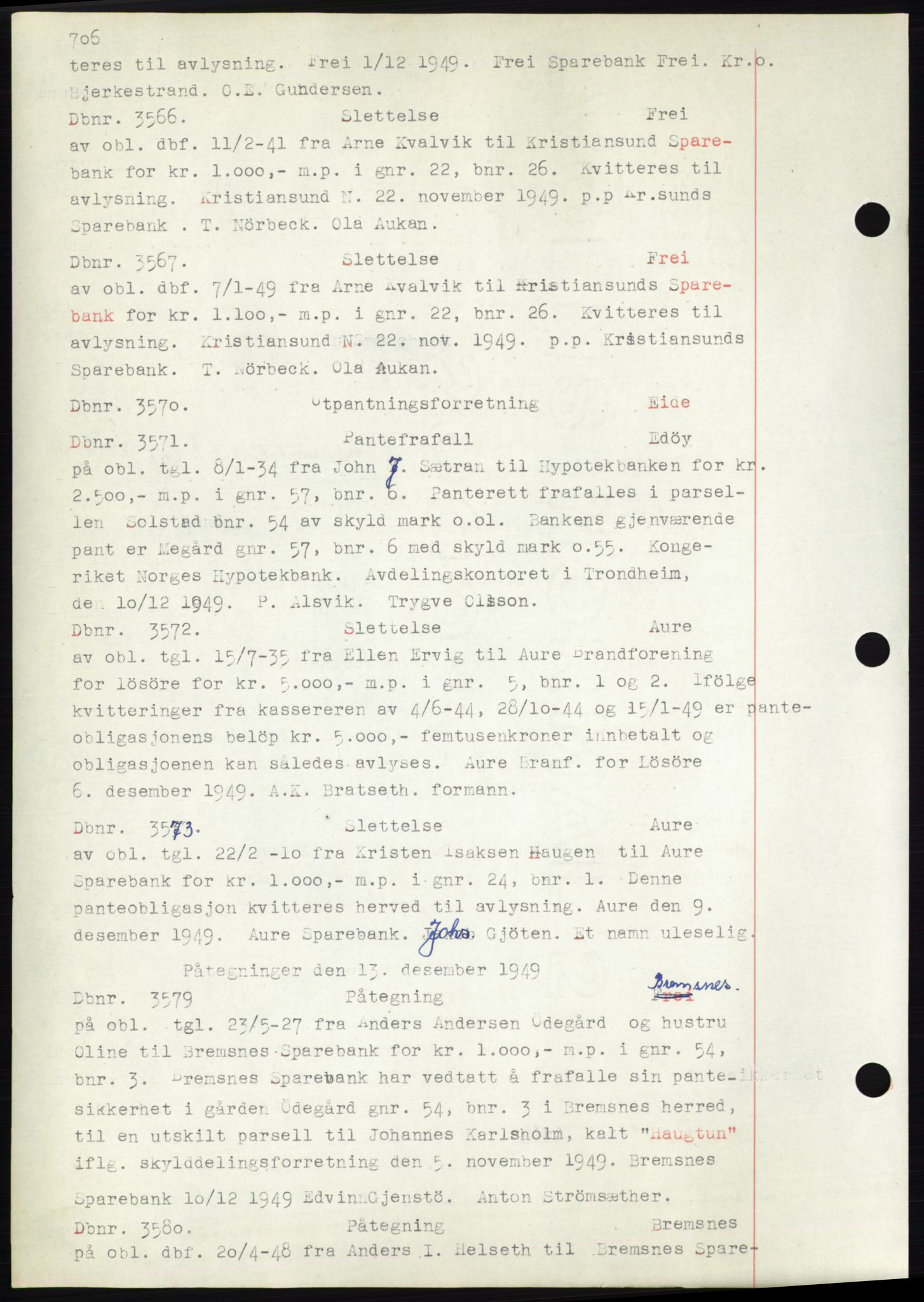 Nordmøre sorenskriveri, SAT/A-4132/1/2/2Ca: Mortgage book no. C82b, 1946-1951, Diary no: : 3566/1949