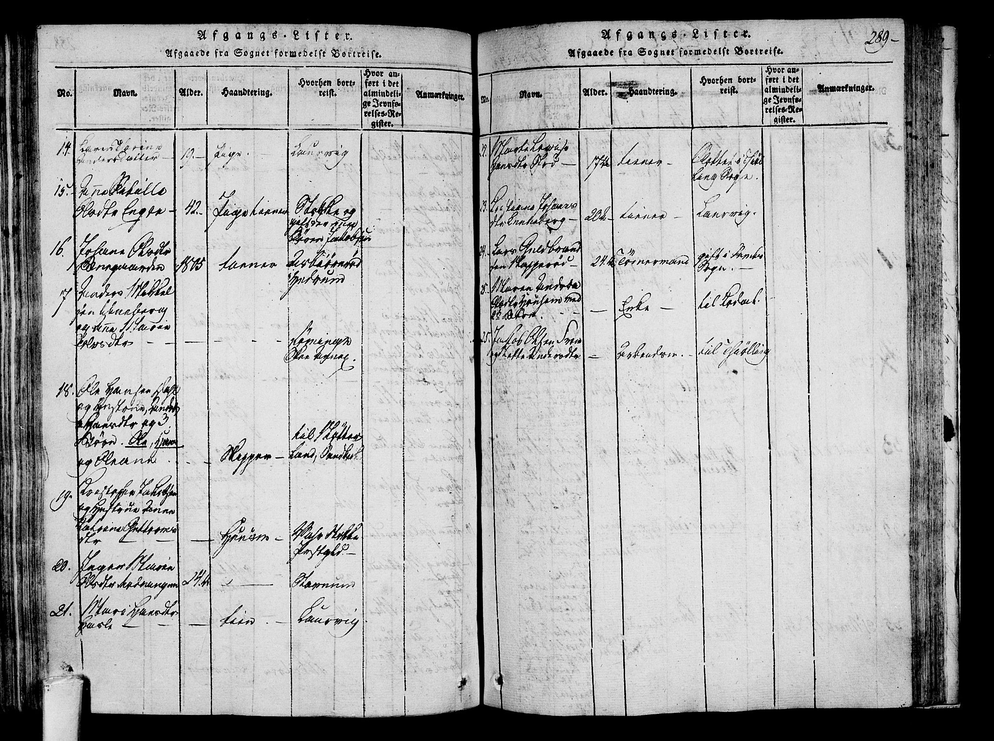 Sandar kirkebøker, SAKO/A-243/F/Fa/L0004: Parish register (official) no. 4, 1814-1832, p. 289