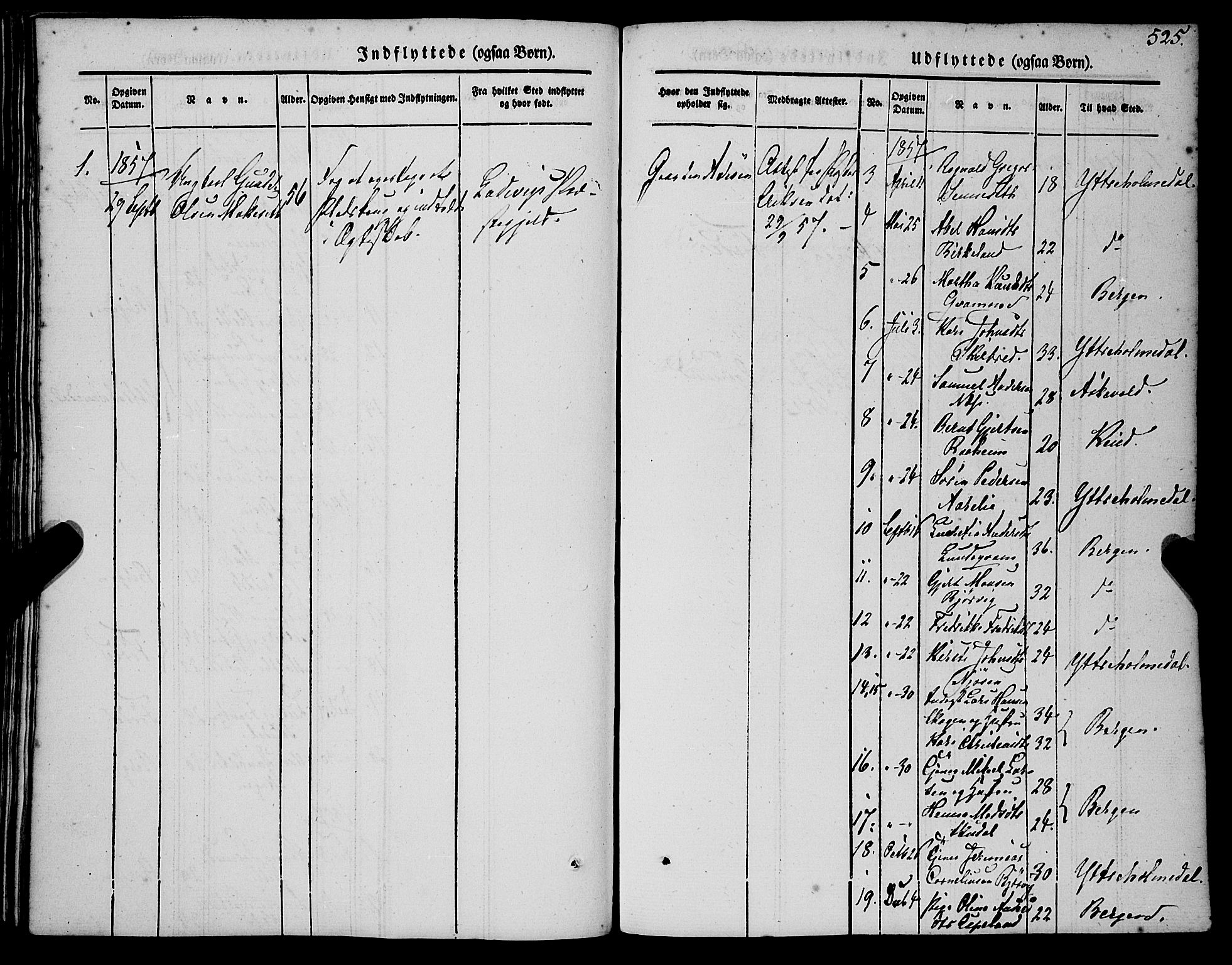 Gaular sokneprestembete, SAB/A-80001/H/Haa: Parish register (official) no. A 4II, 1841-1859, p. 525