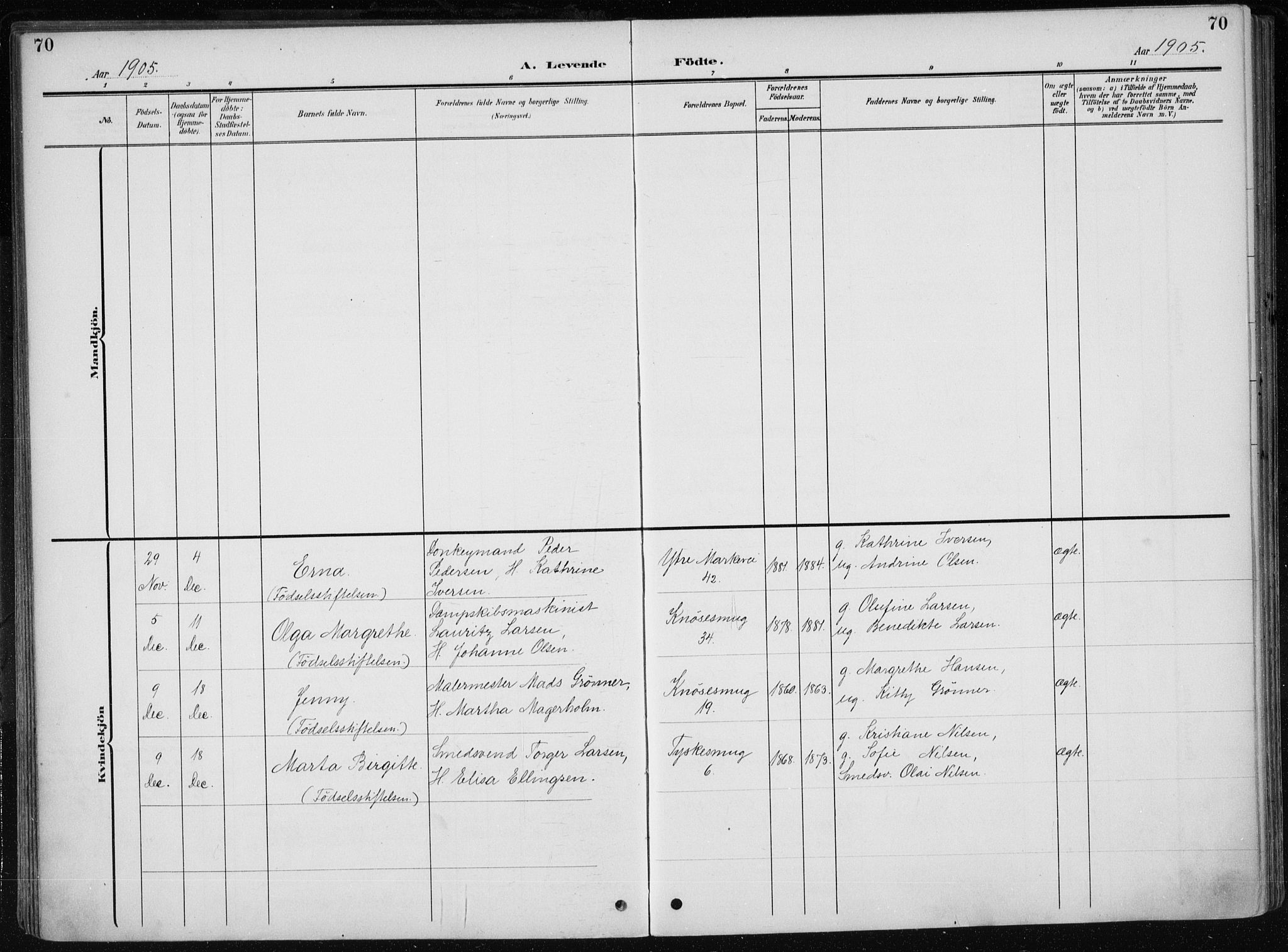 Nykirken Sokneprestembete, AV/SAB-A-77101/H/Haa/L0019: Parish register (official) no. B 7, 1904-1916, p. 70