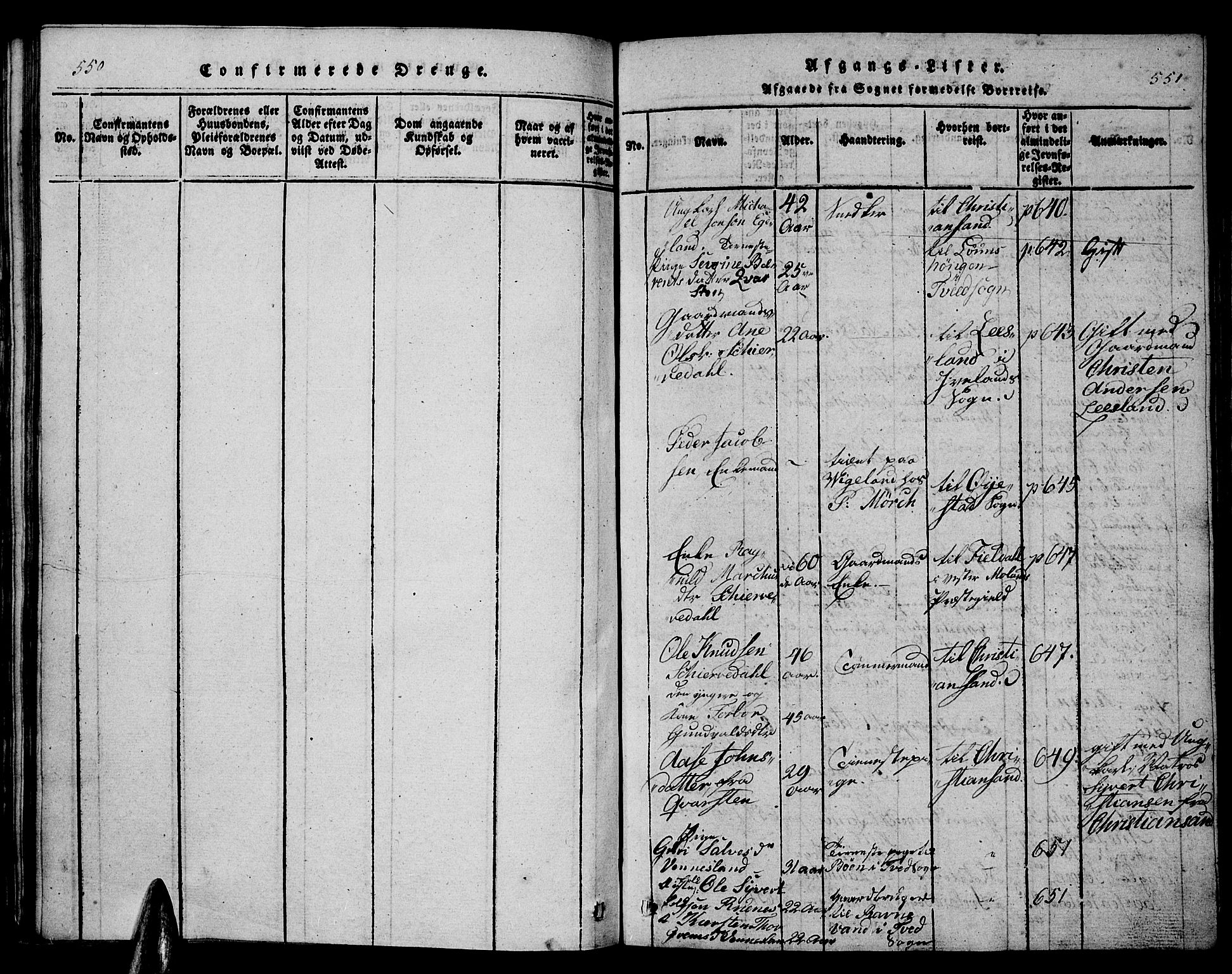 Vennesla sokneprestkontor, SAK/1111-0045/Fb/Fbb/L0001: Parish register (copy) no. B 1, 1820-1834, p. 550-551