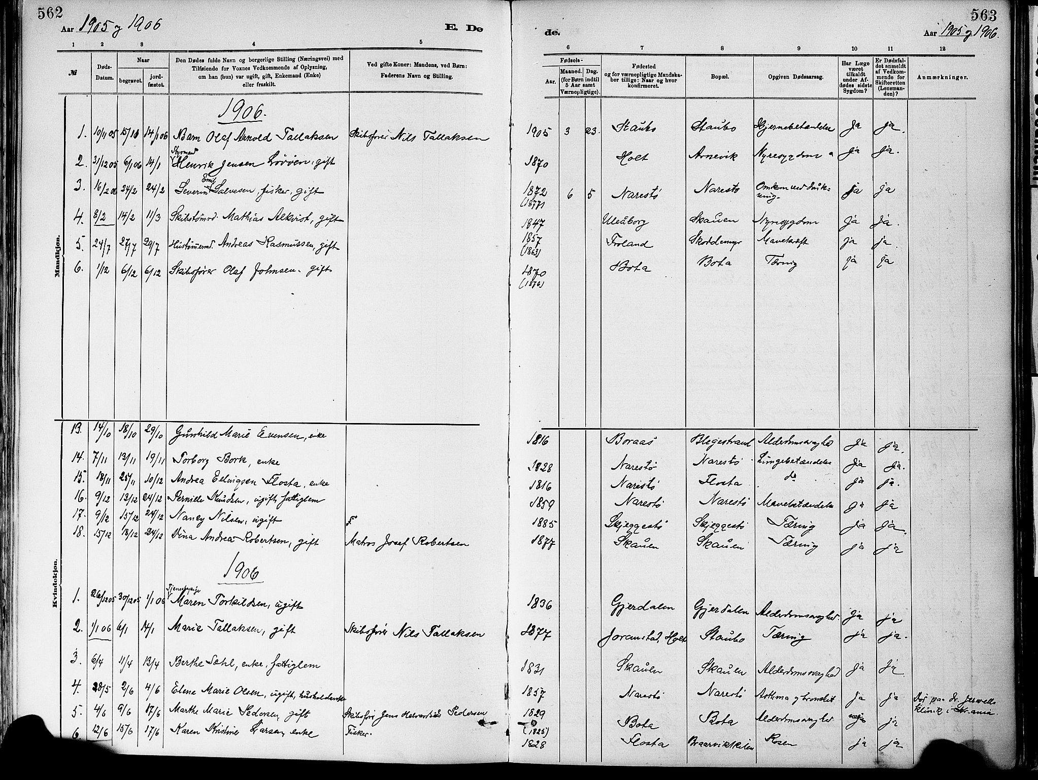 Dypvåg sokneprestkontor, SAK/1111-0007/F/Fa/Fab/L0001: Parish register (official) no. A 1, 1885-1912, p. 562-563