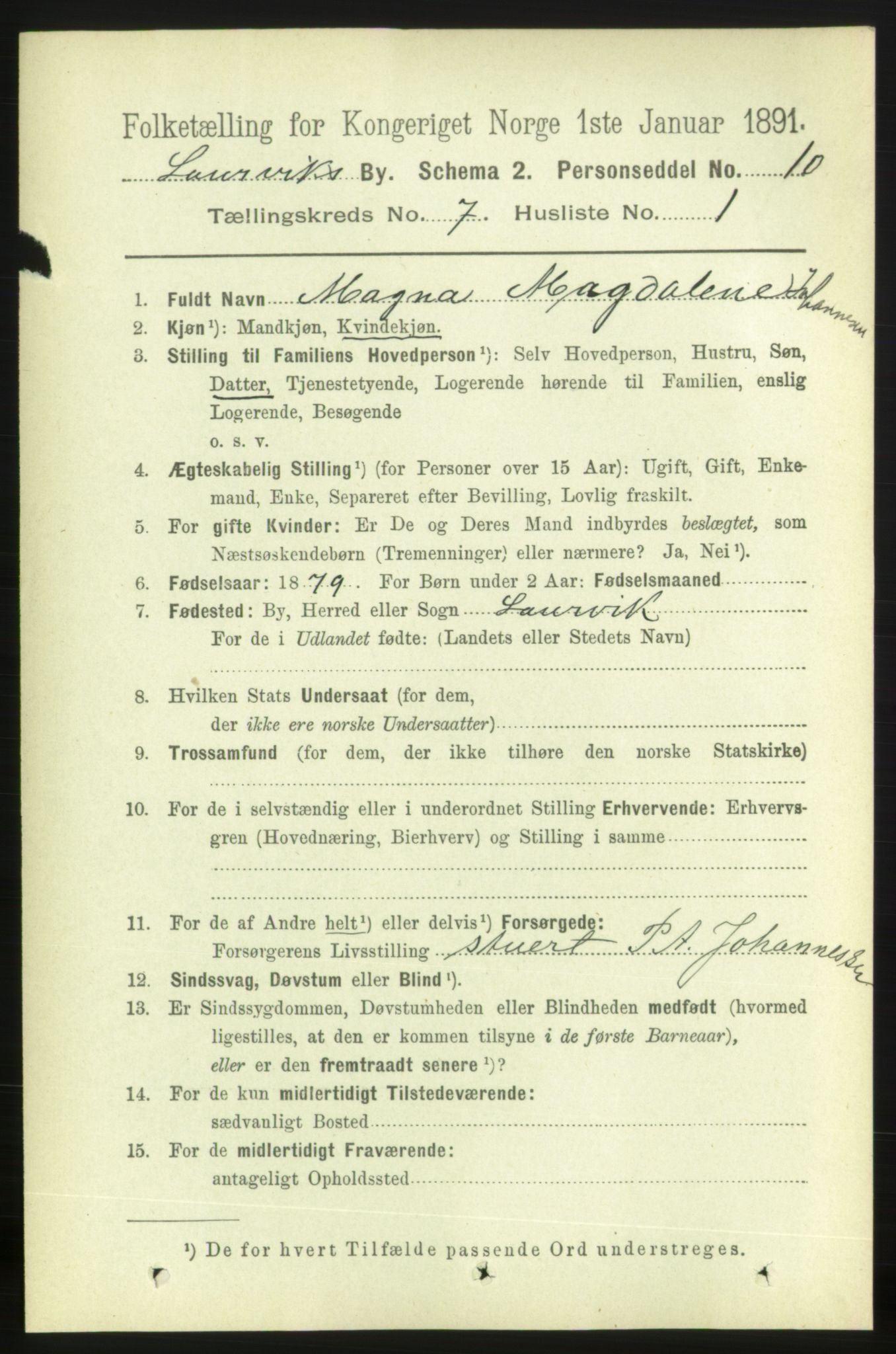 RA, 1891 census for 0707 Larvik, 1891, p. 7163