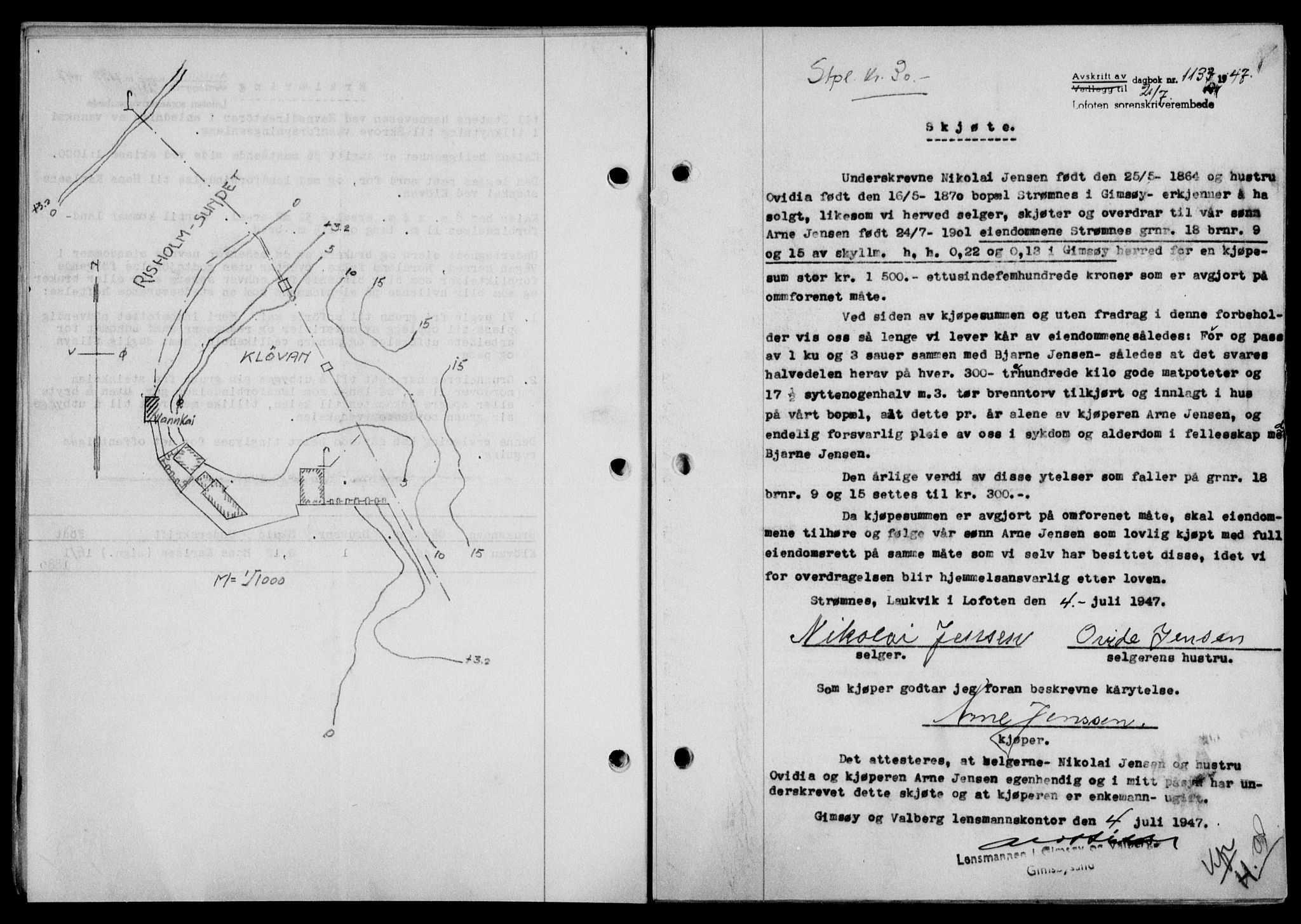 Lofoten sorenskriveri, SAT/A-0017/1/2/2C/L0016a: Mortgage book no. 16a, 1947-1947, Diary no: : 1133/1947