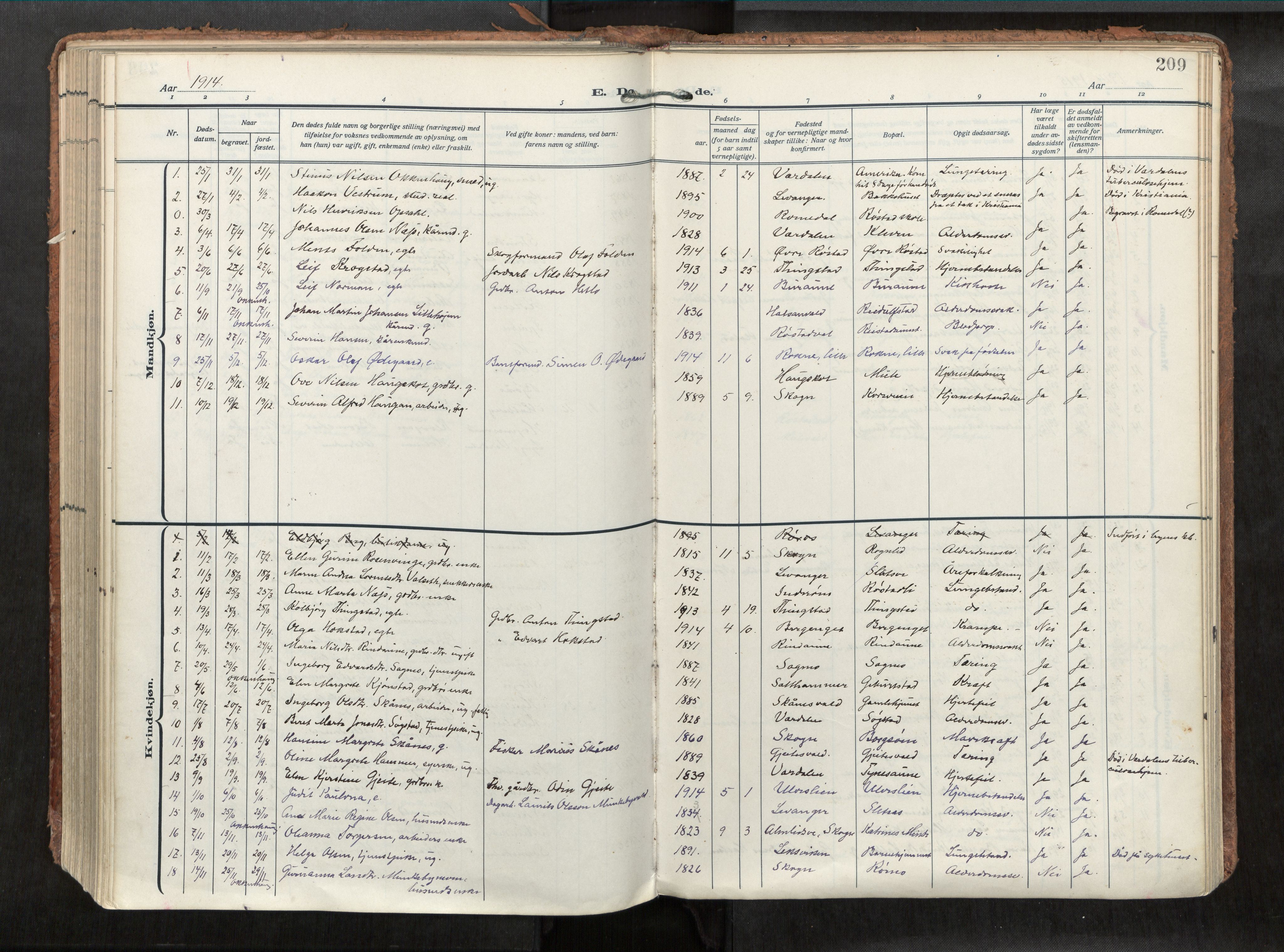 Levanger sokneprestkontor, SAT/A-1301/2/H/Haa/L0002: Parish register (official) no. 2, 1912-1935, p. 209