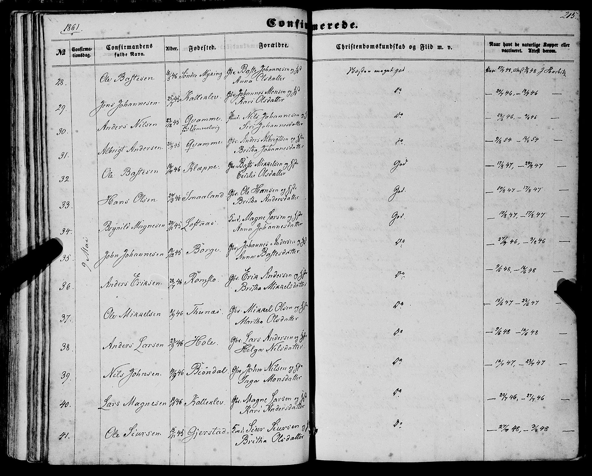 Haus sokneprestembete, AV/SAB-A-75601/H/Haa: Parish register (official) no. A 17, 1858-1870, p. 215