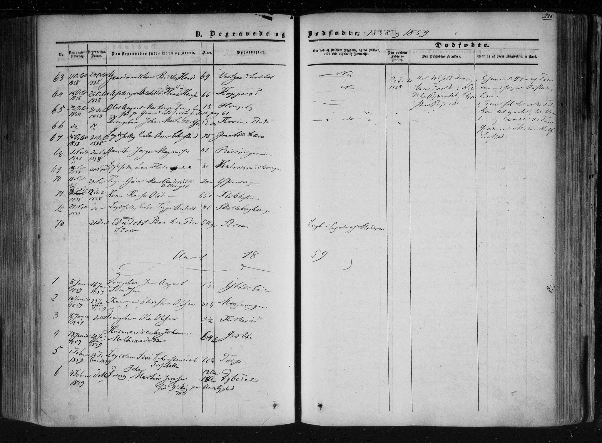 Aremark prestekontor Kirkebøker, AV/SAO-A-10899/F/Fc/L0003: Parish register (official) no. III 3, 1850-1865, p. 285