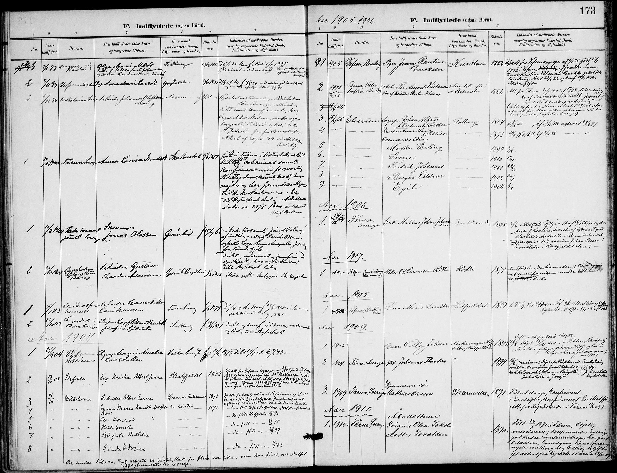 Ministerialprotokoller, klokkerbøker og fødselsregistre - Nordland, AV/SAT-A-1459/823/L0326: Parish register (official) no. 823A03, 1899-1919, p. 173