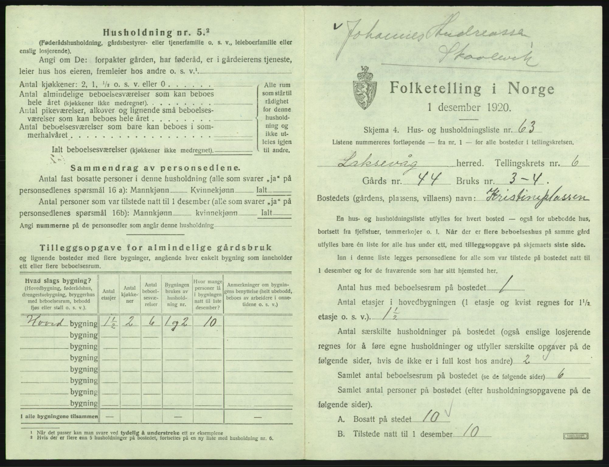 SAB, 1920 census for Laksevåg, 1920, p. 1549