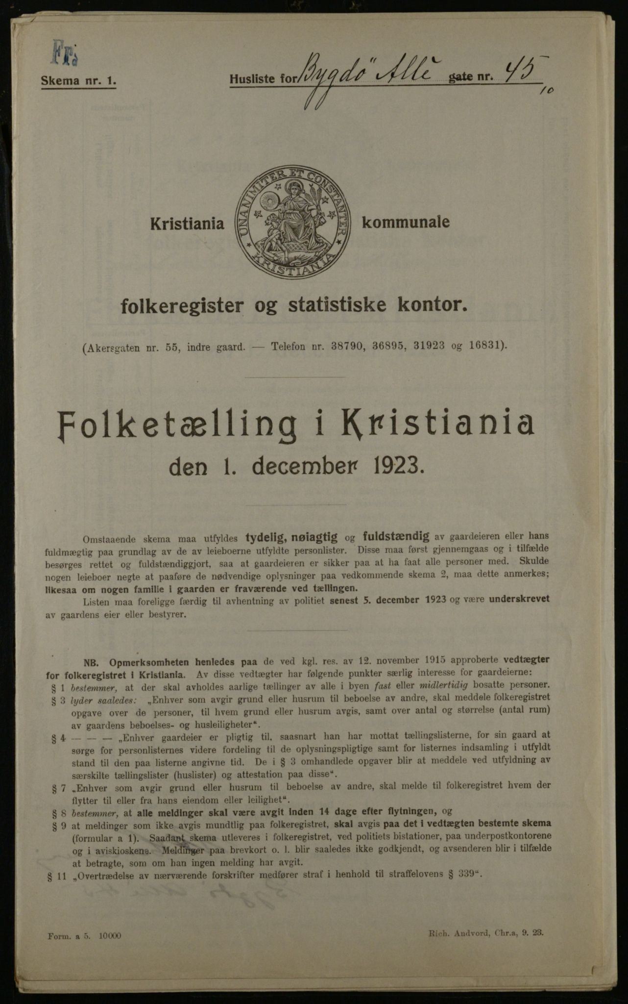 OBA, Municipal Census 1923 for Kristiania, 1923, p. 11678