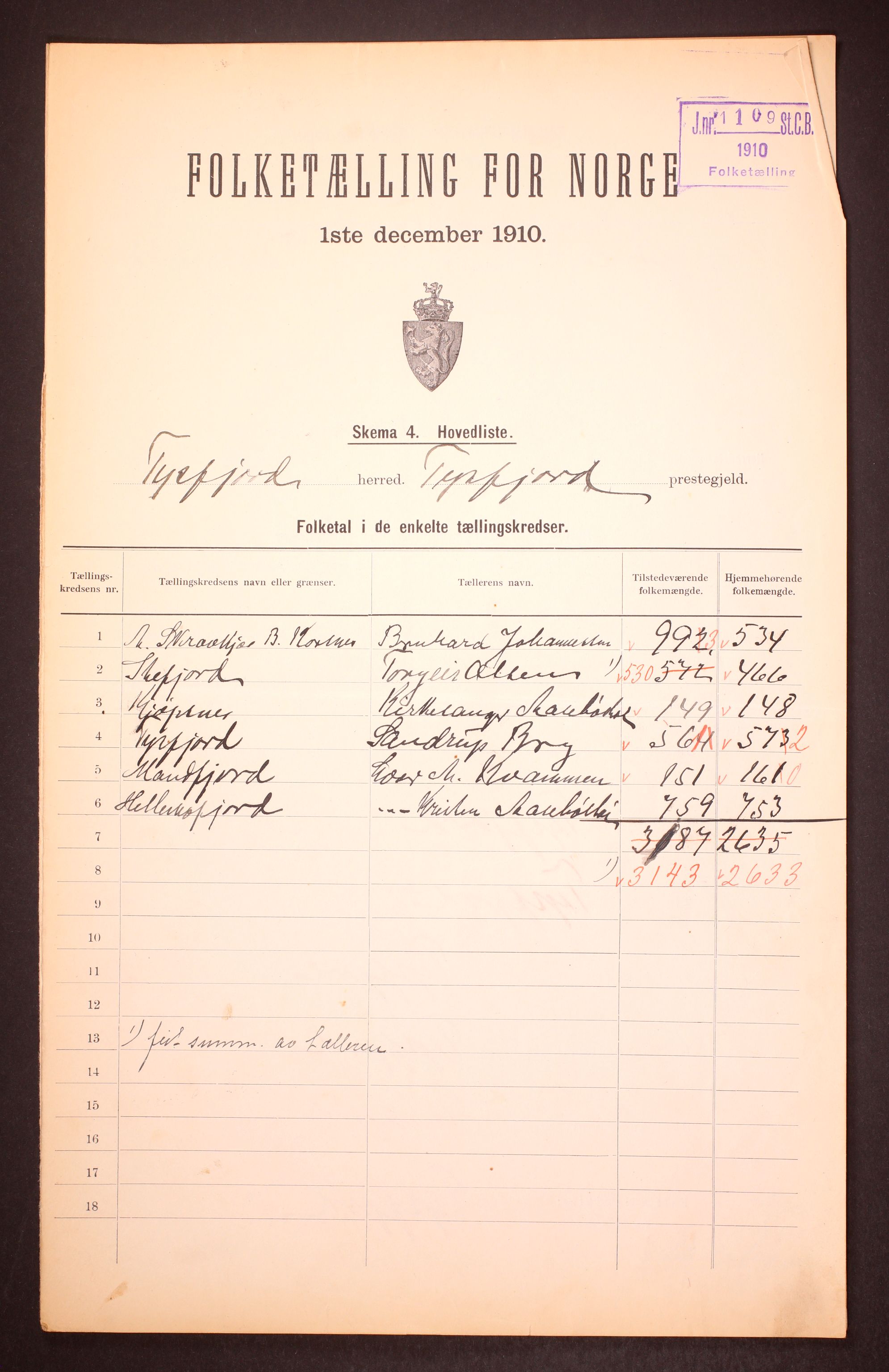 RA, 1910 census for Tysfjord, 1910, p. 2