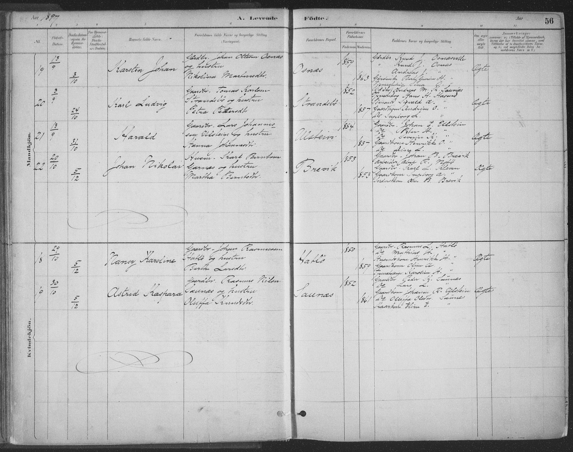 Ministerialprotokoller, klokkerbøker og fødselsregistre - Møre og Romsdal, AV/SAT-A-1454/509/L0106: Parish register (official) no. 509A04, 1883-1922, p. 56