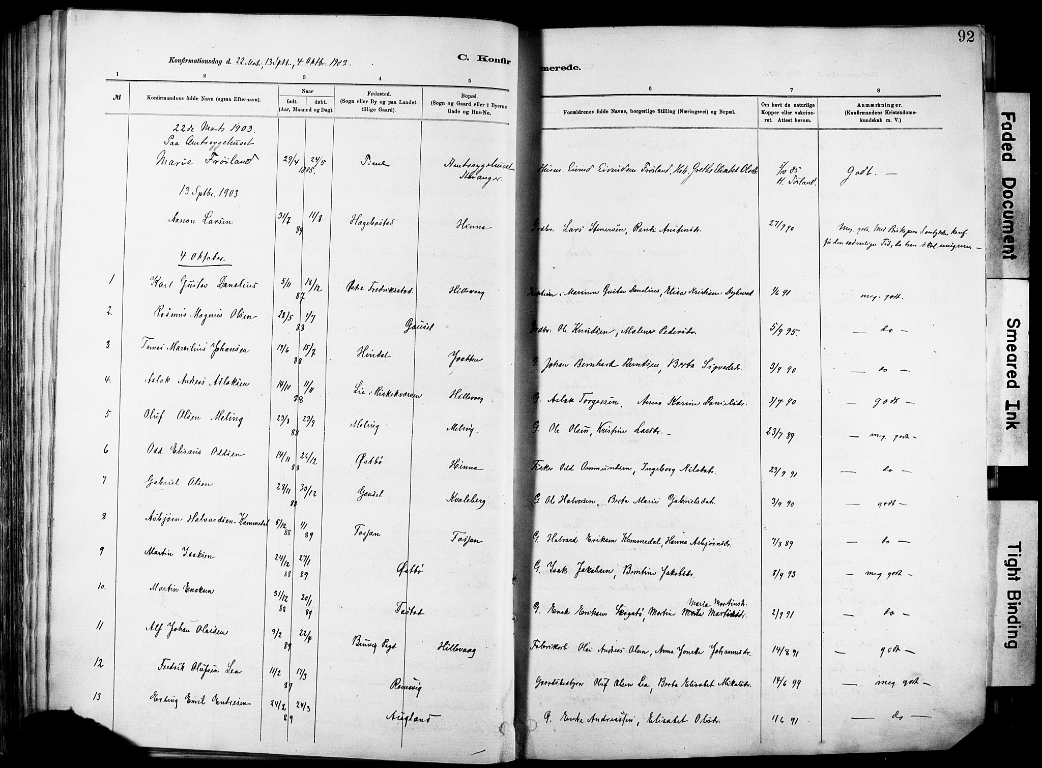 Hetland sokneprestkontor, SAST/A-101826/30/30BA/L0012: Parish register (official) no. A 12, 1882-1912, p. 92