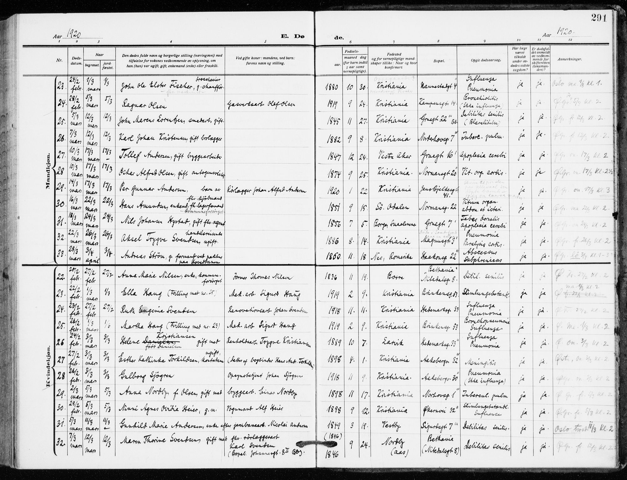 Kampen prestekontor Kirkebøker, AV/SAO-A-10853/F/Fa/L0013: Parish register (official) no. I 13, 1917-1922, p. 291