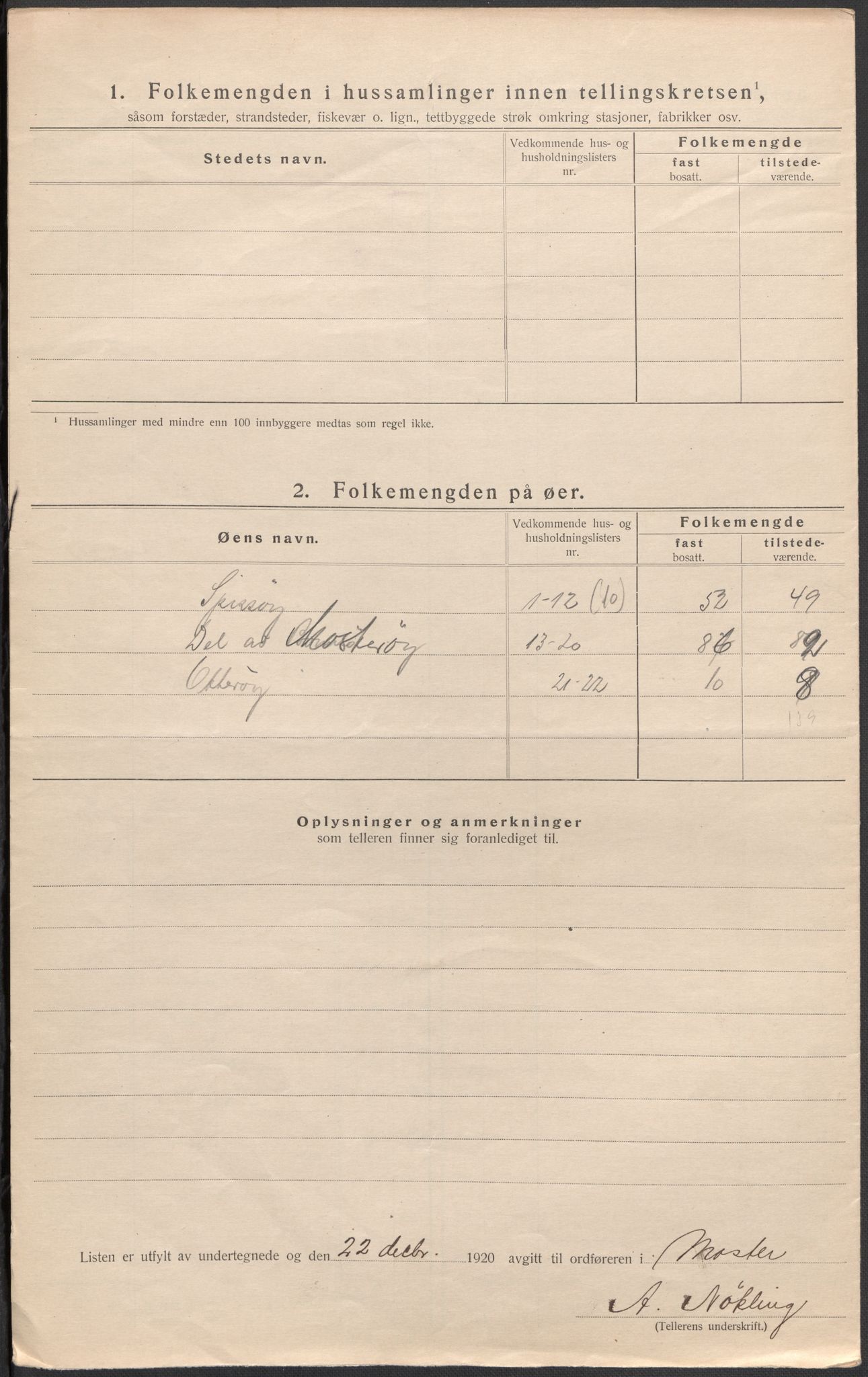 SAB, 1920 census for Moster, 1920, p. 22