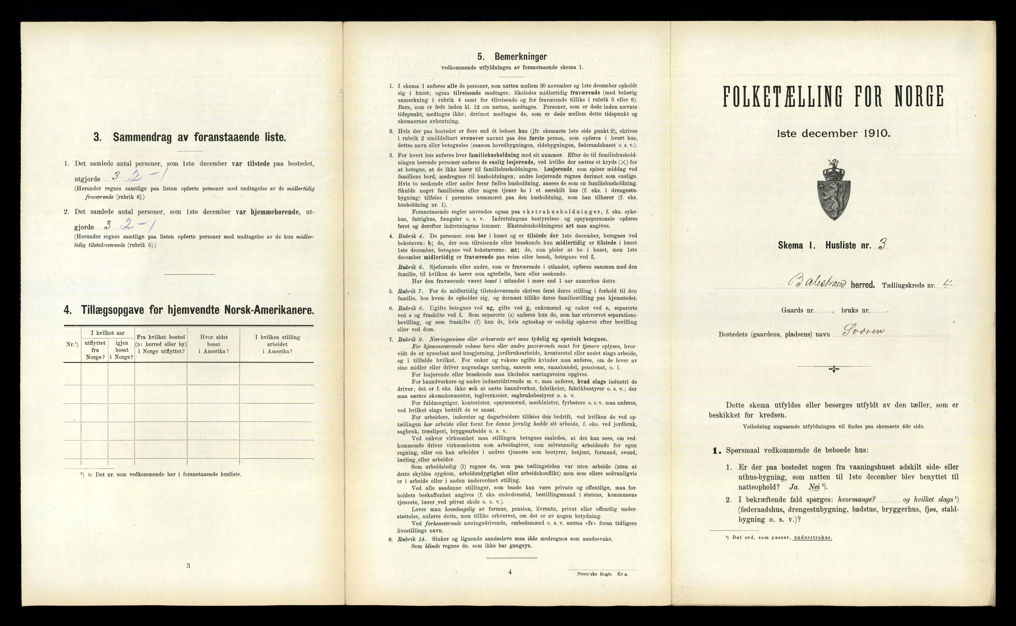 RA, 1910 census for Balestrand, 1910, p. 316