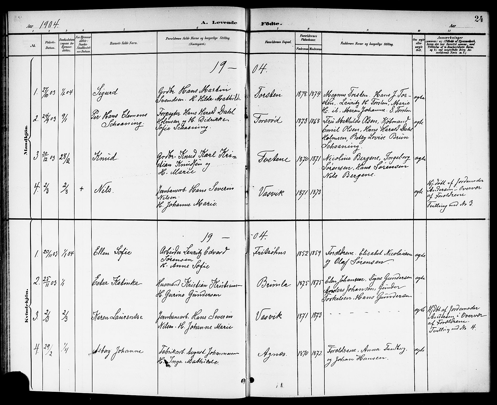 Brunlanes kirkebøker, AV/SAKO-A-342/G/Ga/L0004: Parish register (copy) no. I 4, 1898-1921, p. 24