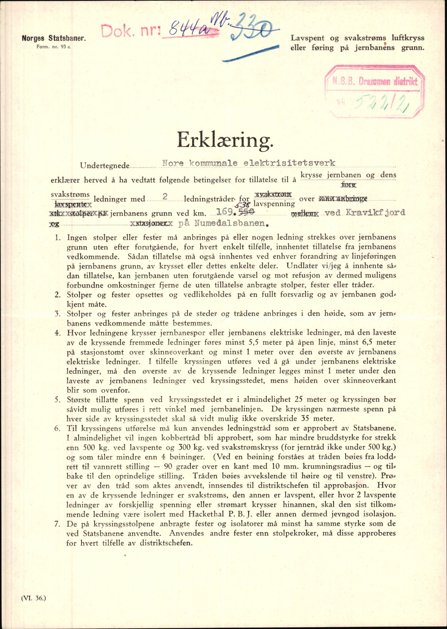 Norges Statsbaner Drammen distrikt (NSB), AV/SAKO-A-30/F/Fe/Fee/L0003: Kabelkryss Drammenbanen, Bratsbergbanen, Numedalsbanen og Sørlandsbanen, 1903-1989, p. 1242