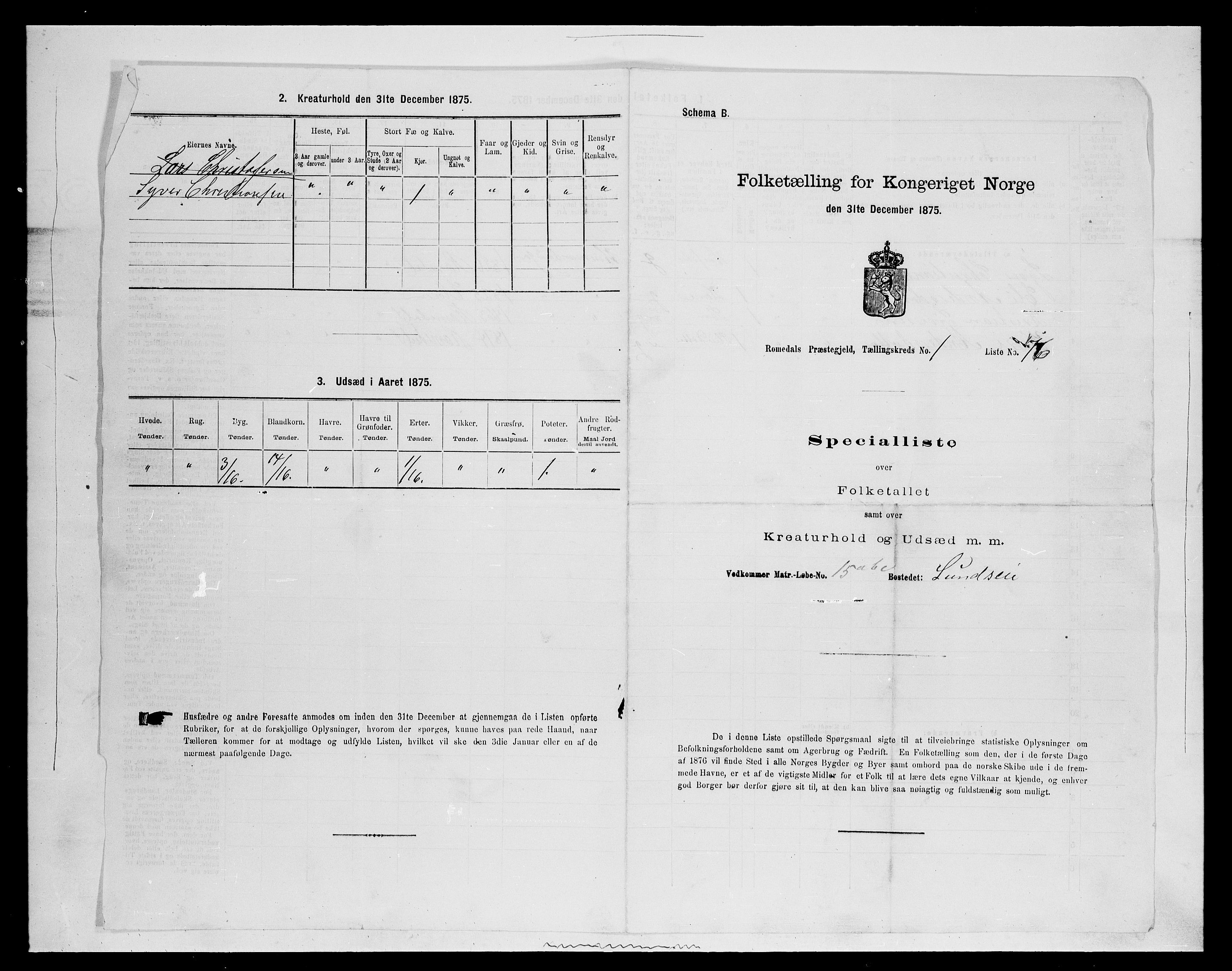 SAH, 1875 census for 0416P Romedal, 1875, p. 271