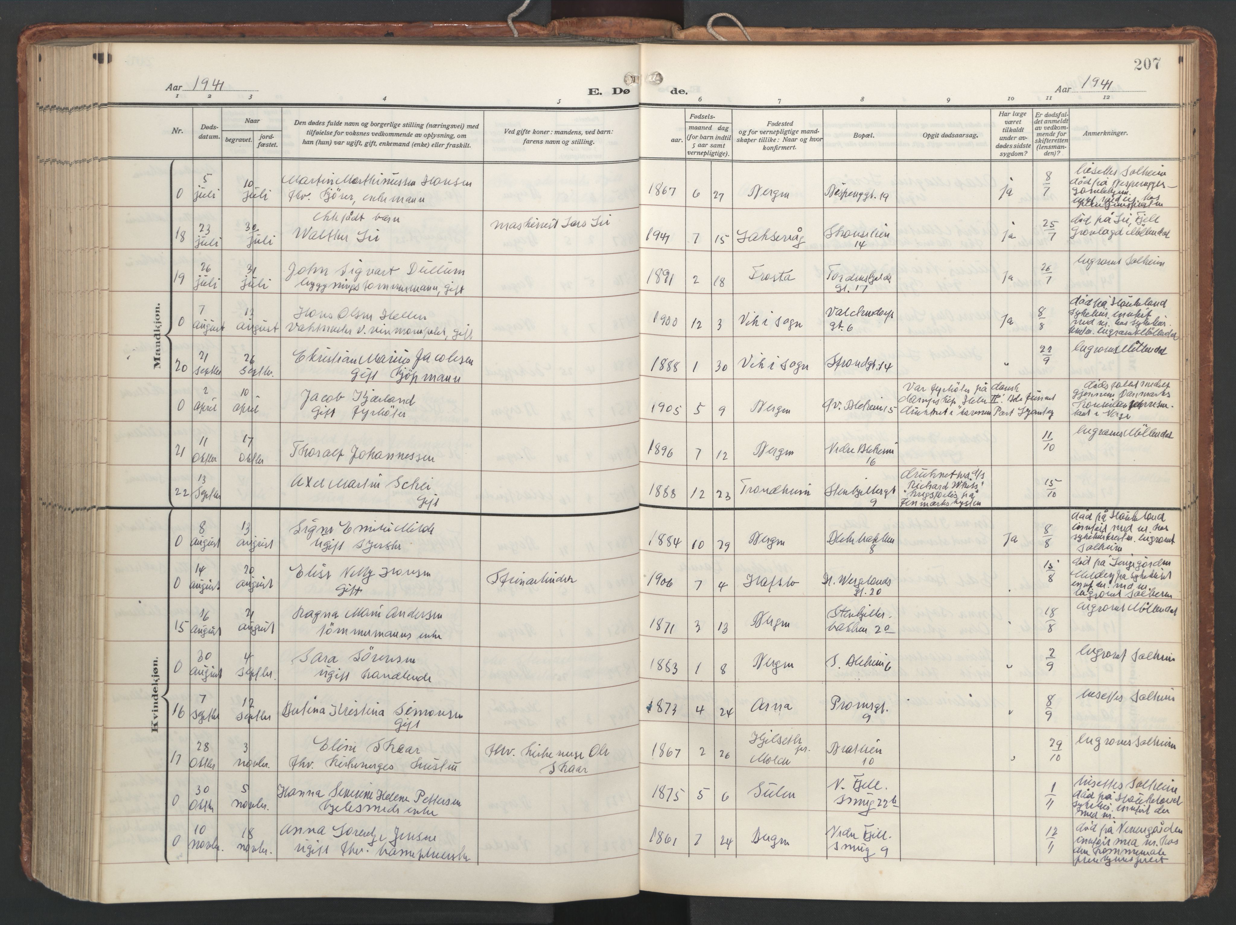 Korskirken sokneprestembete, AV/SAB-A-76101/H/Hab: Parish register (copy) no. E 5, 1910-1956, p. 206b-207a