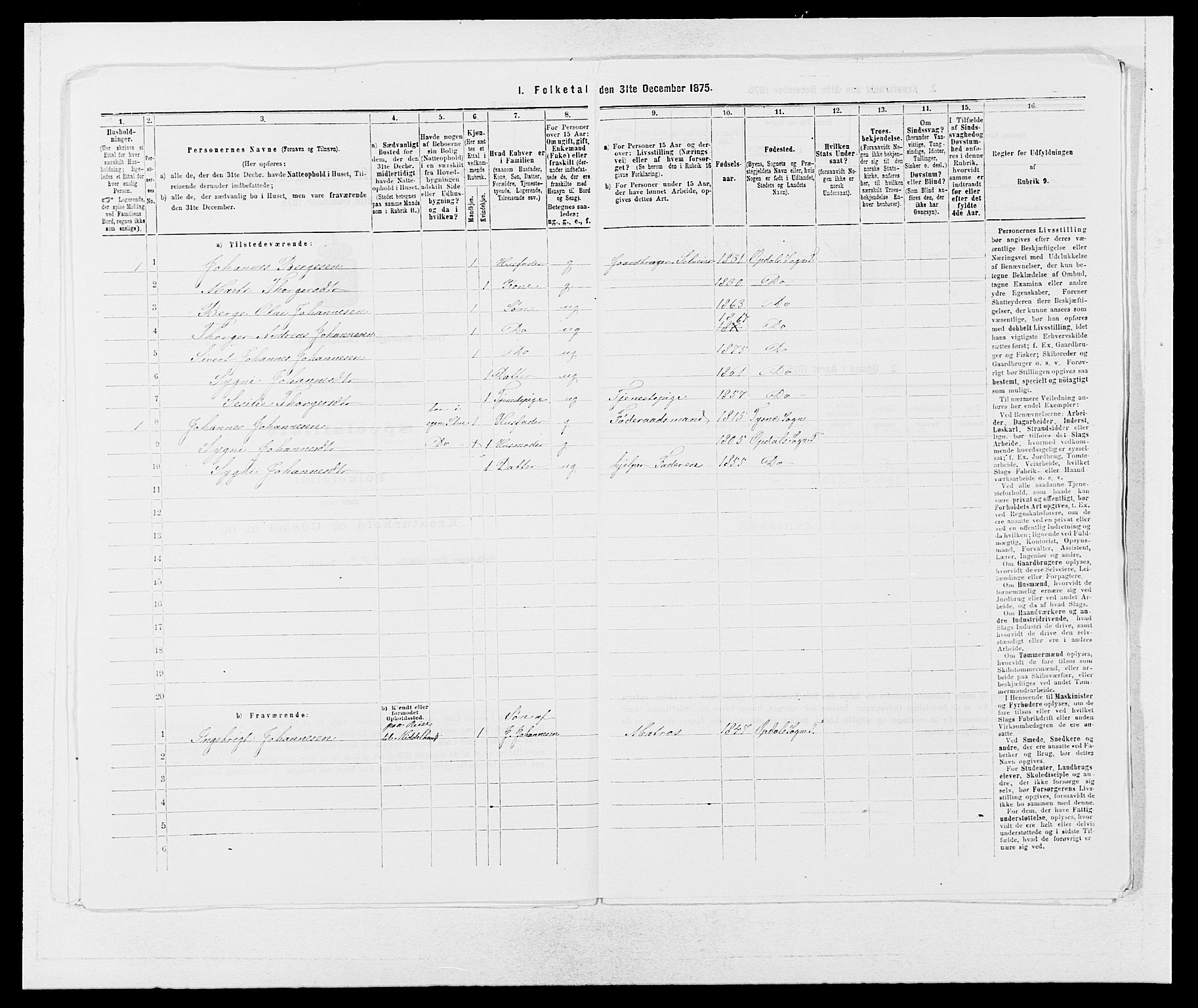 SAB, 1875 census for 1223P Tysnes, 1875, p. 637