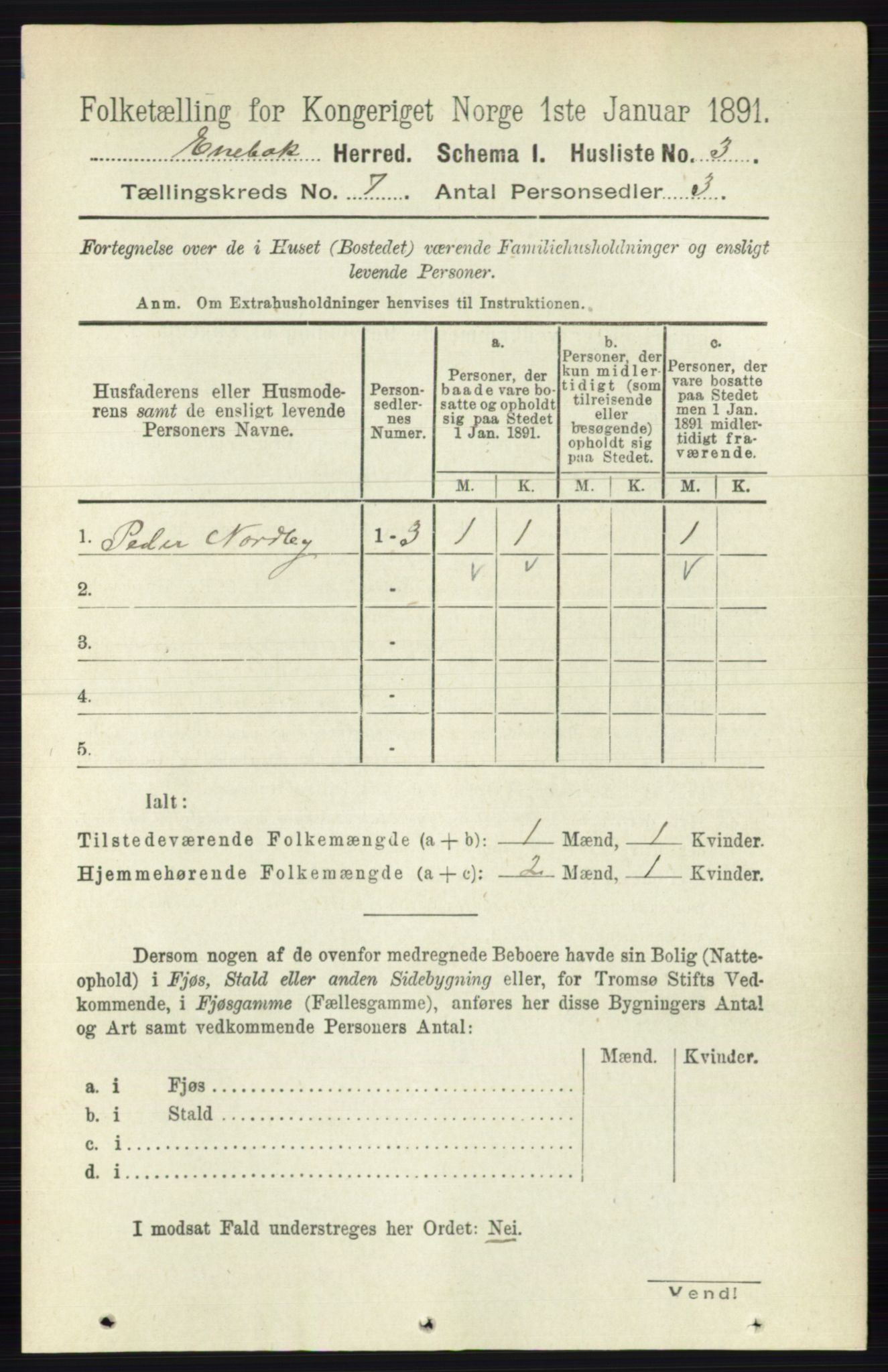 RA, 1891 census for 0229 Enebakk, 1891, p. 3489