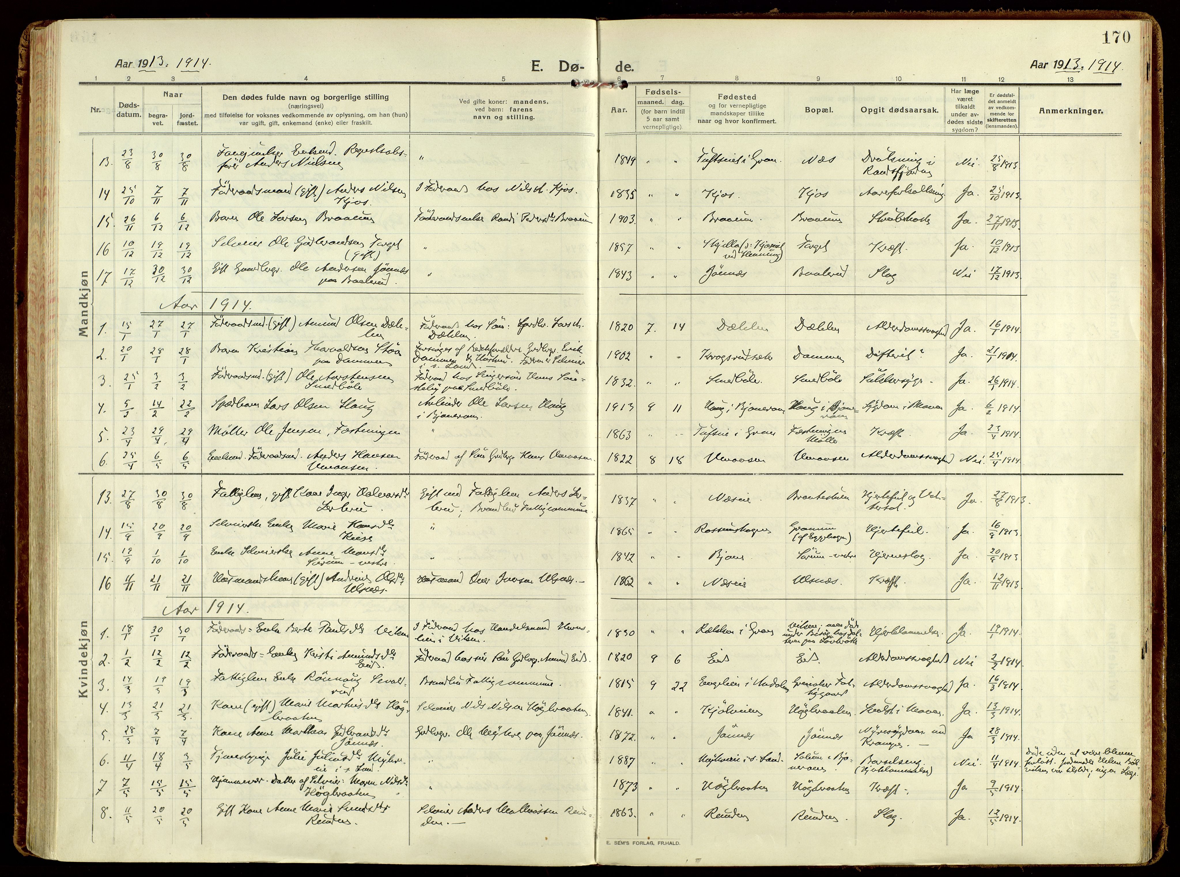 Brandbu prestekontor, AV/SAH-PREST-114/H/Ha/Haa/L0004: Parish register (official) no. 4, 1913-1923, p. 170