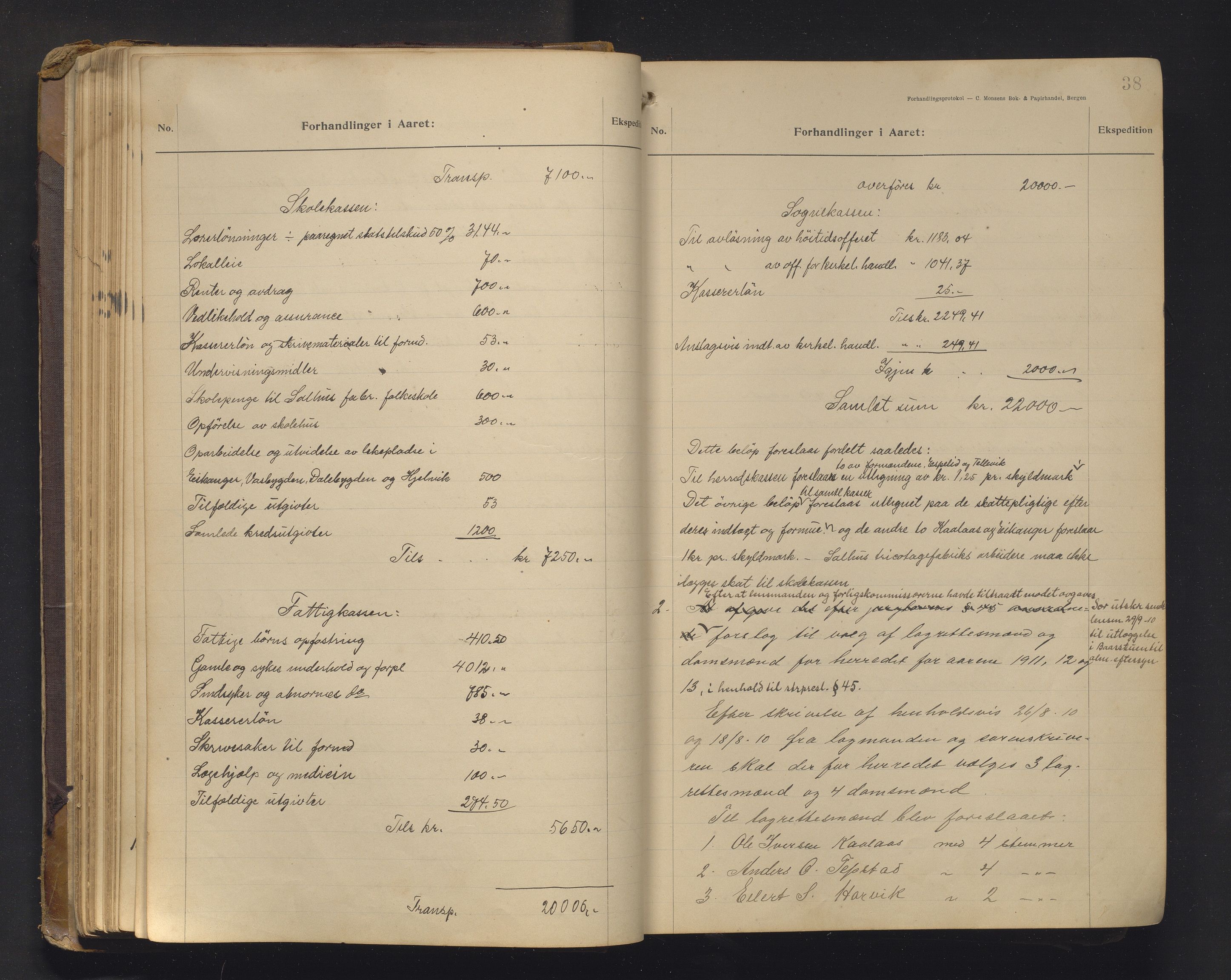 Hamre kommune. Formannskapet, IKAH/1254-021/A/Aa/L0006: Møtebok for Hamre formannskap og heradsstyre, 1909-1918, p. 38