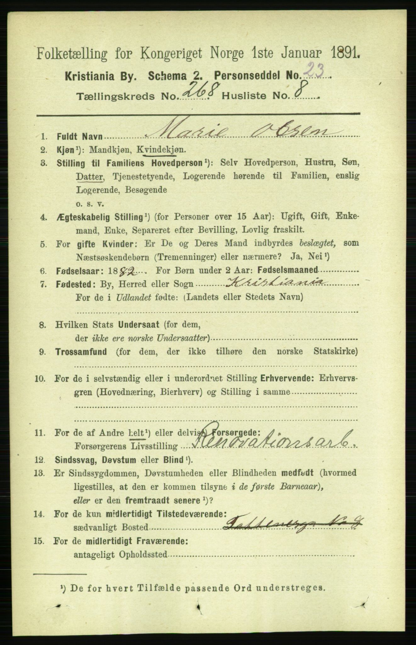 RA, 1891 census for 0301 Kristiania, 1891, p. 162181