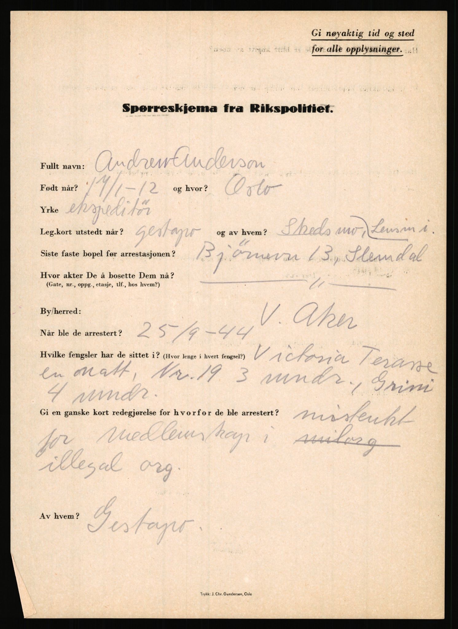 Rikspolitisjefen, AV/RA-S-1560/L/L0001: Abelseth, Rudolf - Berentsen, Odd, 1940-1945, p. 254