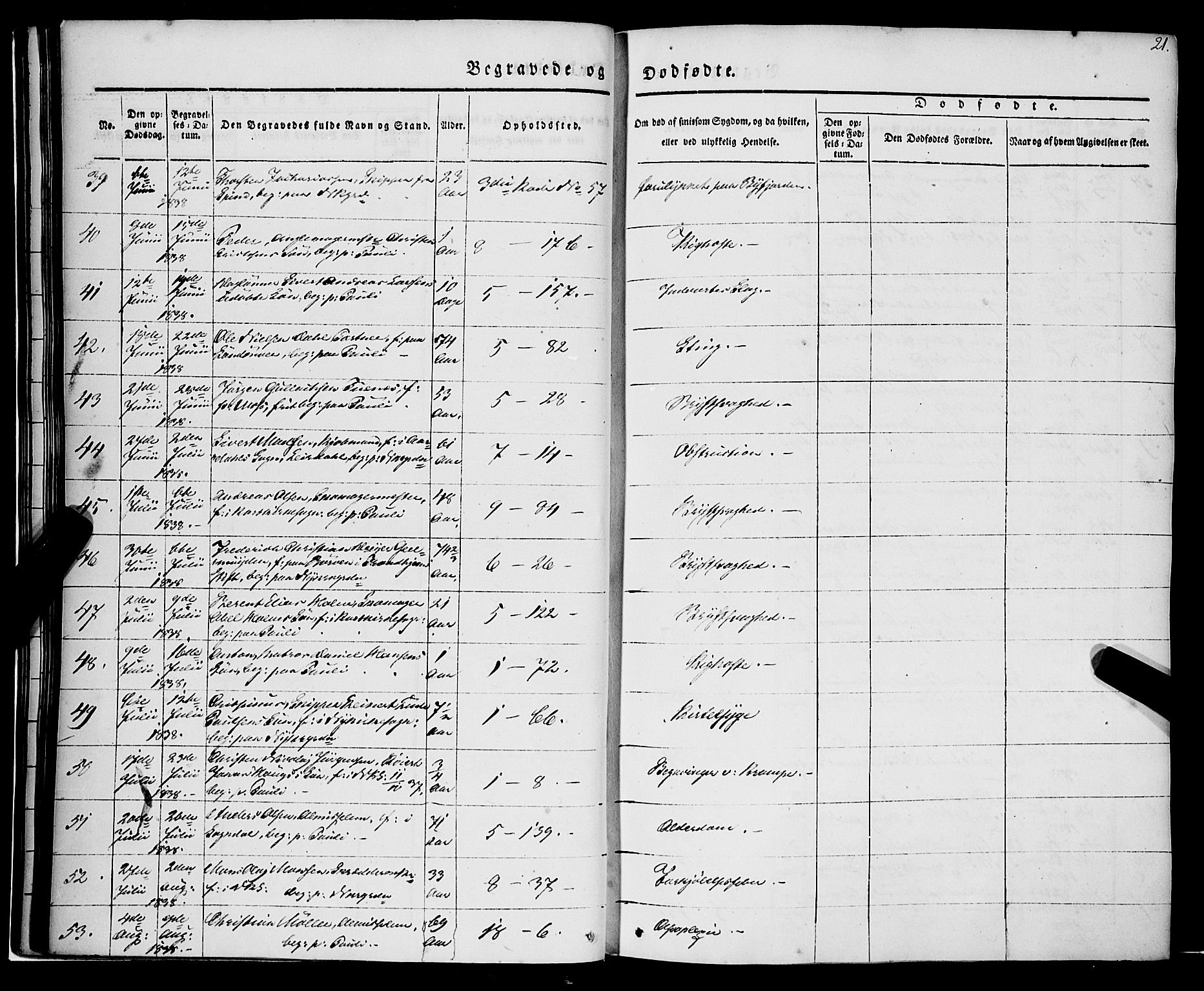 Nykirken Sokneprestembete, SAB/A-77101/H/Haa/L0041: Parish register (official) no. E 1, 1833-1850, p. 21