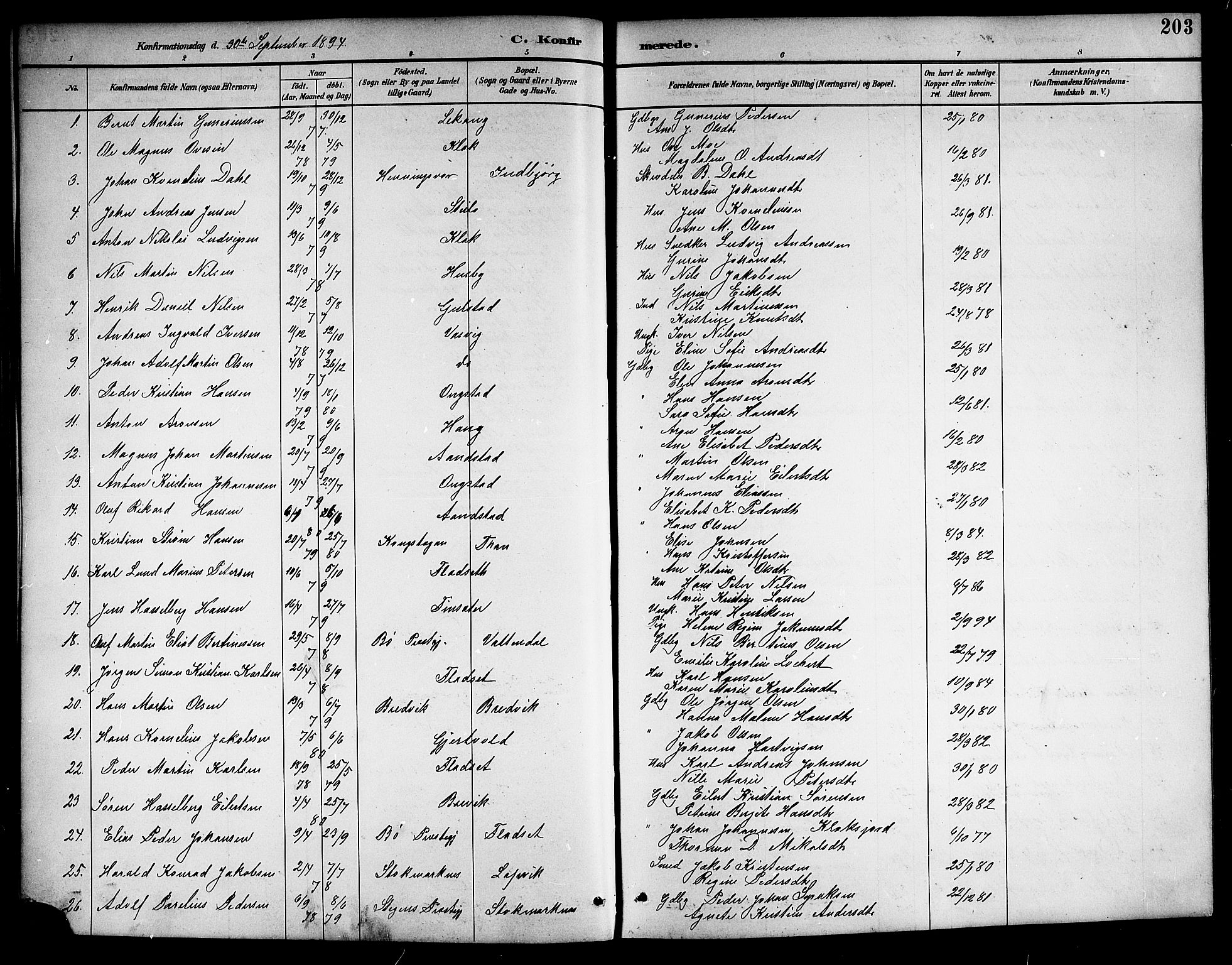 Ministerialprotokoller, klokkerbøker og fødselsregistre - Nordland, SAT/A-1459/888/L1268: Parish register (copy) no. 888C06, 1891-1908, p. 203